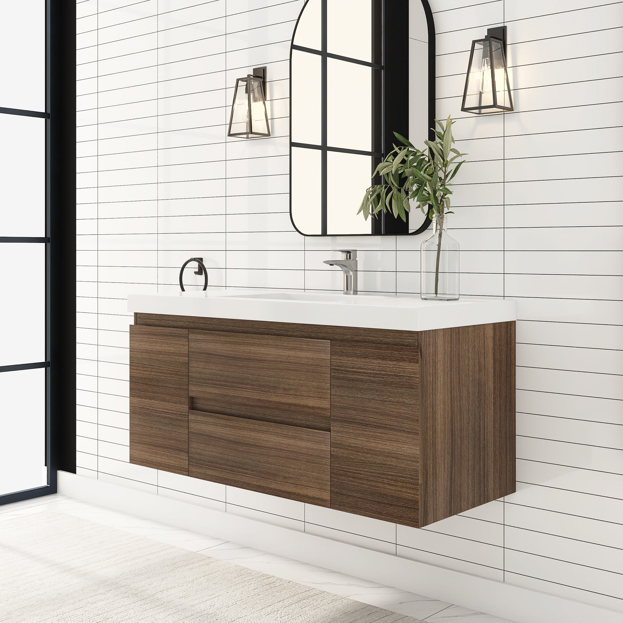 Wall-Mounted 2-drawer Bathroom Vanity Set with Integrated Resin Sink