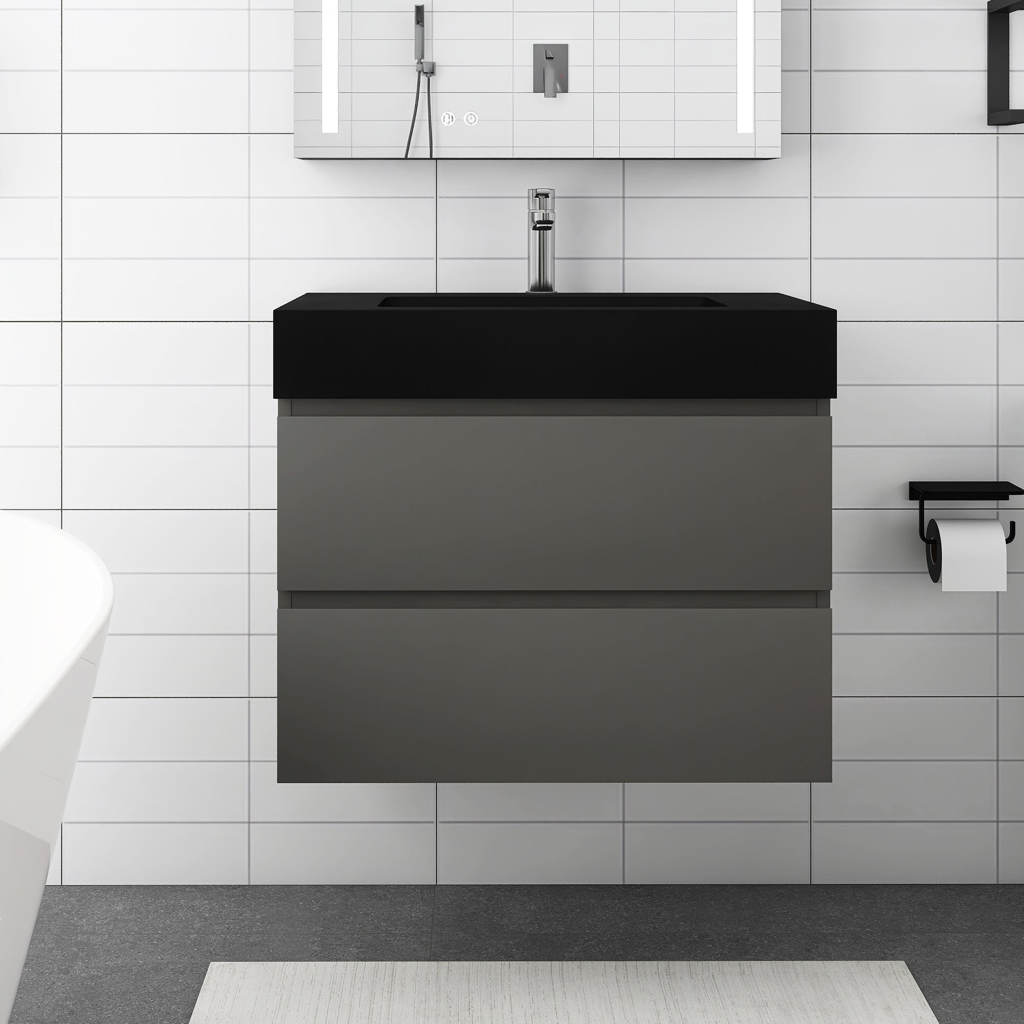 Staykiwi Wall-Mounted Bathroom Vanity Set with Black Integrated Solid Surface Sink