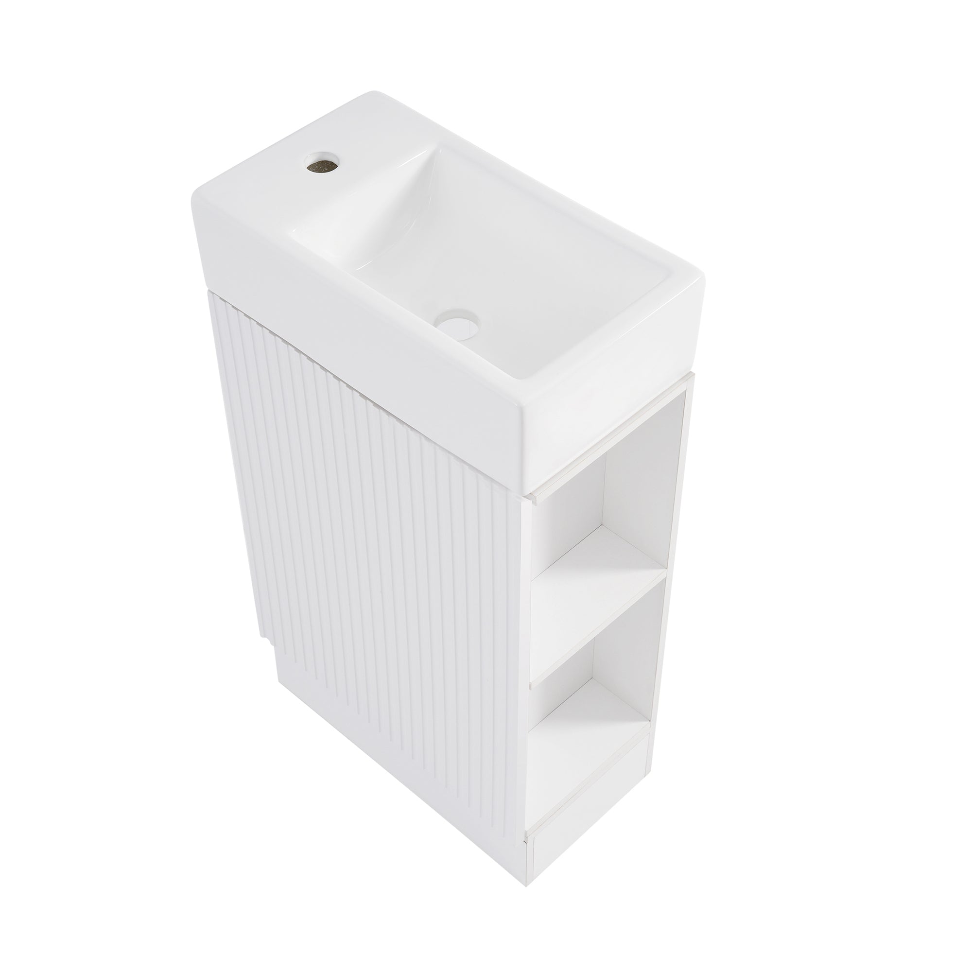 White 18.6 in.W x 33 in.H MDF Bathroom Vanity with Ceramic Sink and Two-tier Shelf