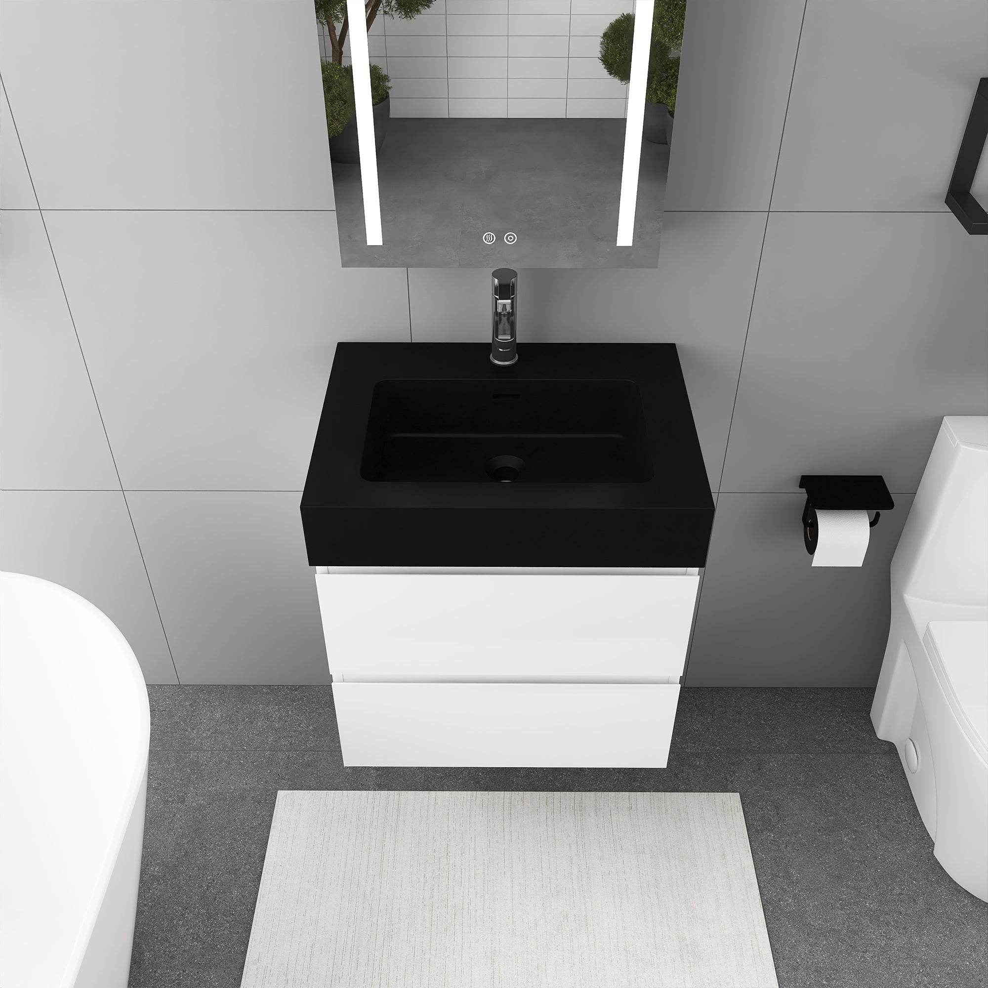 Staykiwi Wall-Mounted Bathroom Vanity Set with Black Integrated Solid Surface Sink