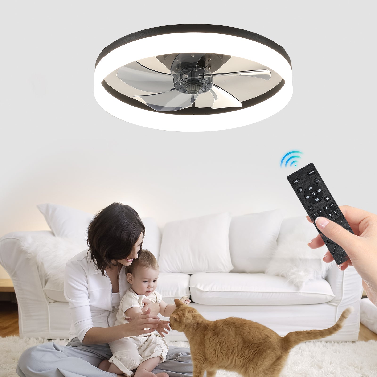 20 in. W x 6 in. H Ceiling Fan in Black and White with Dimmable LED Lights