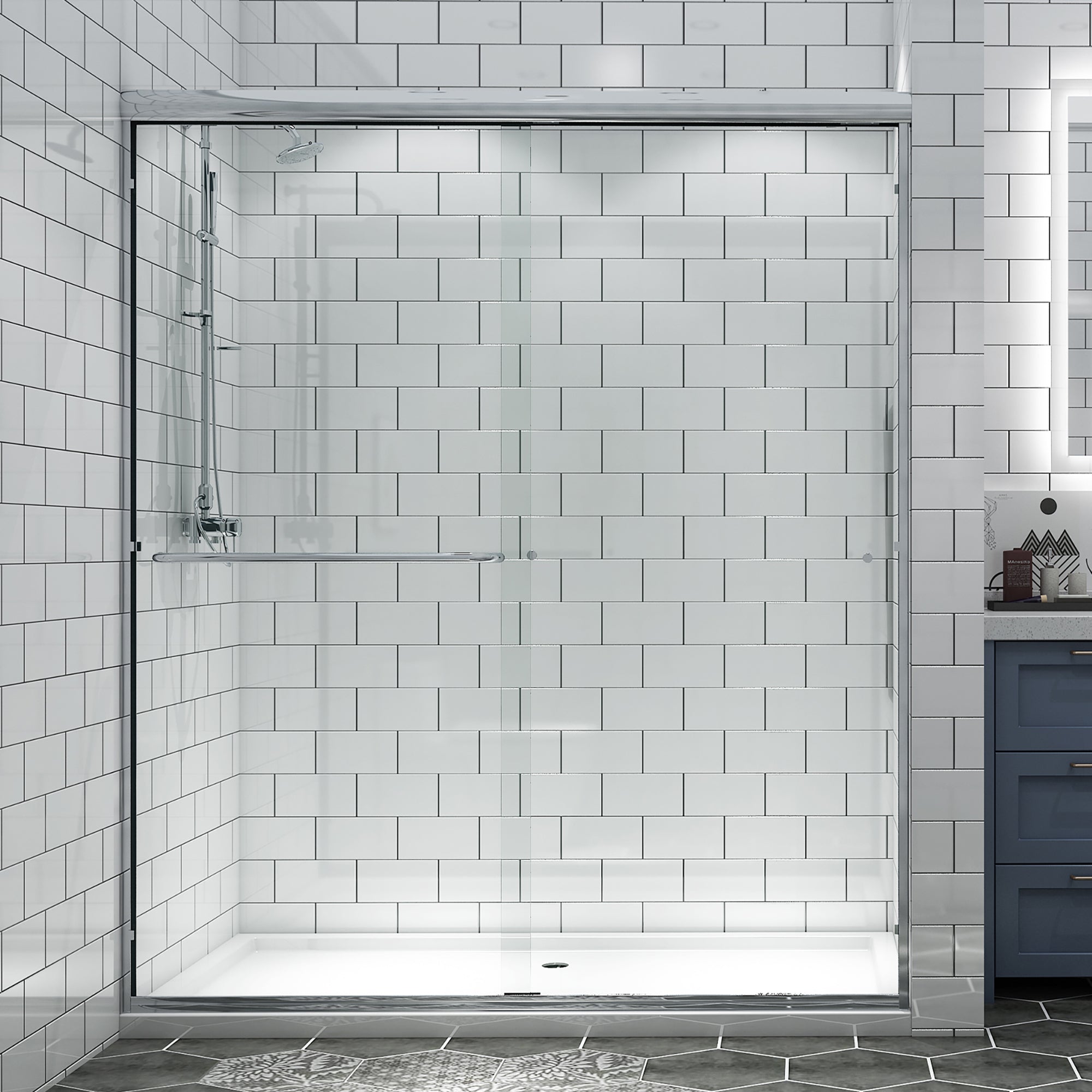 34 in. W X 72 in. H Semi-Frameless Pivot Shower Door in Matte Black with Clear Glass