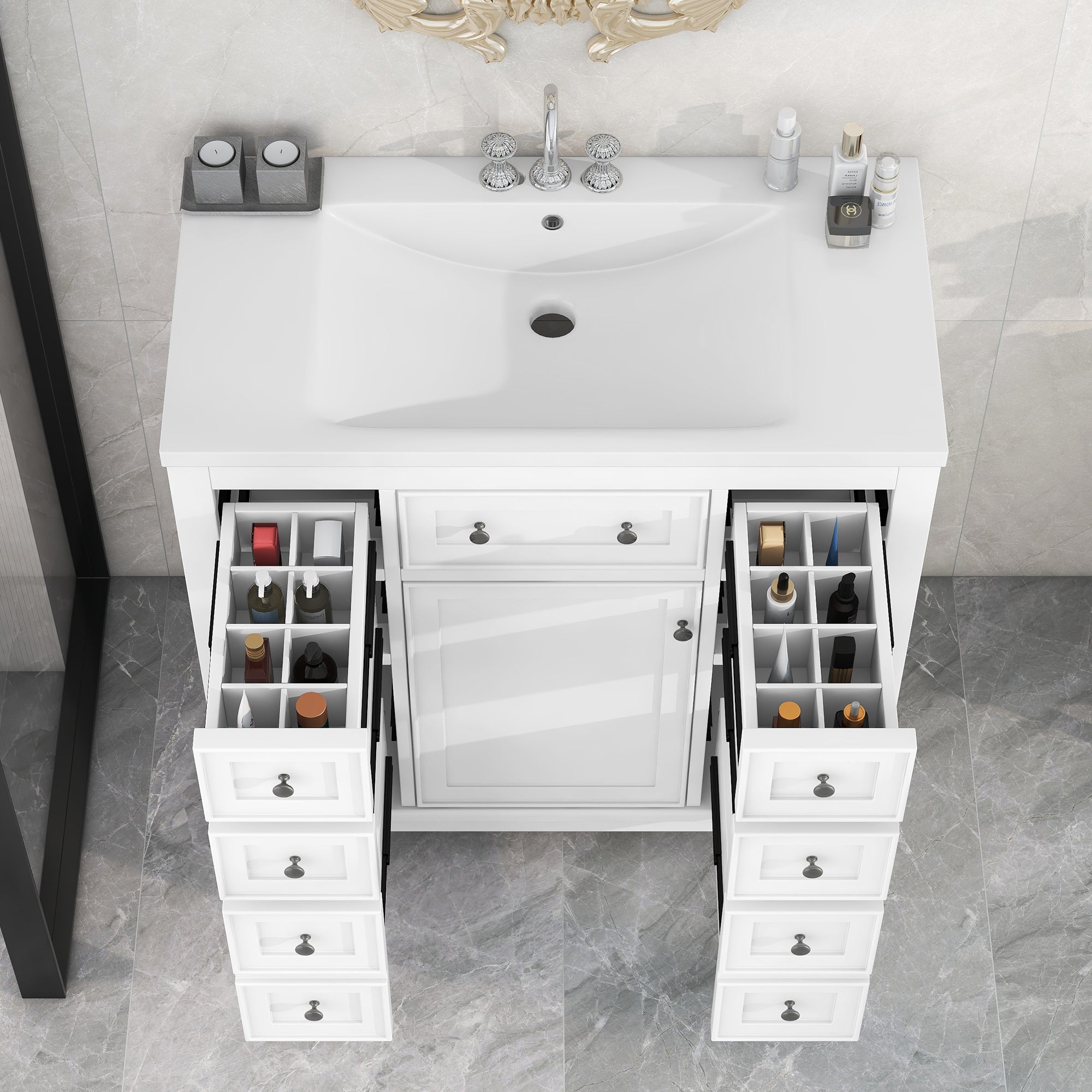 30 in. W x 72 in. H Freestanding Bathroom Cabinet in White with Adjustable Shelf and Drawer
