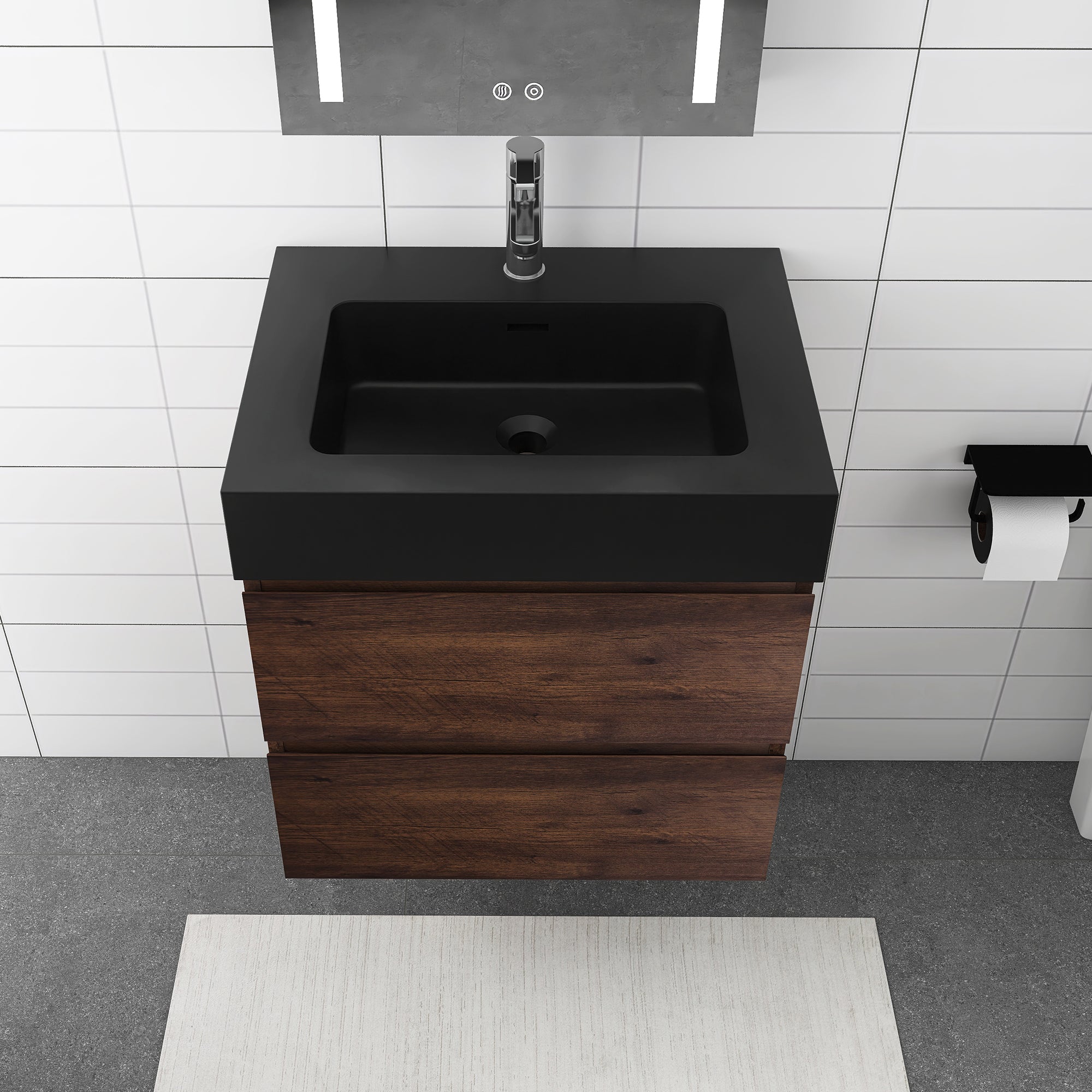 Staykiwi Wall-Mounted Bathroom Vanity Set with Black Integrated Solid Surface Sink