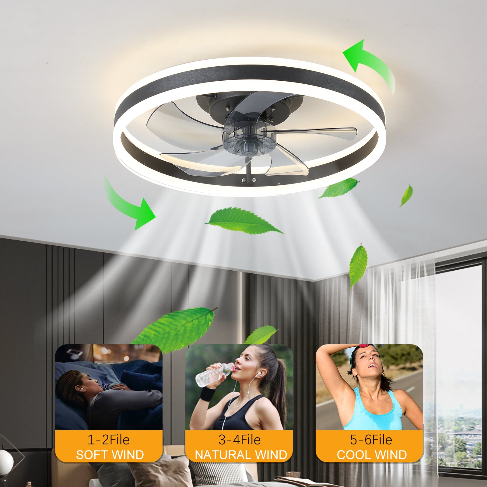 20 in. W x 6 in. H Iron Ceiling Fan in Black with LED Lights