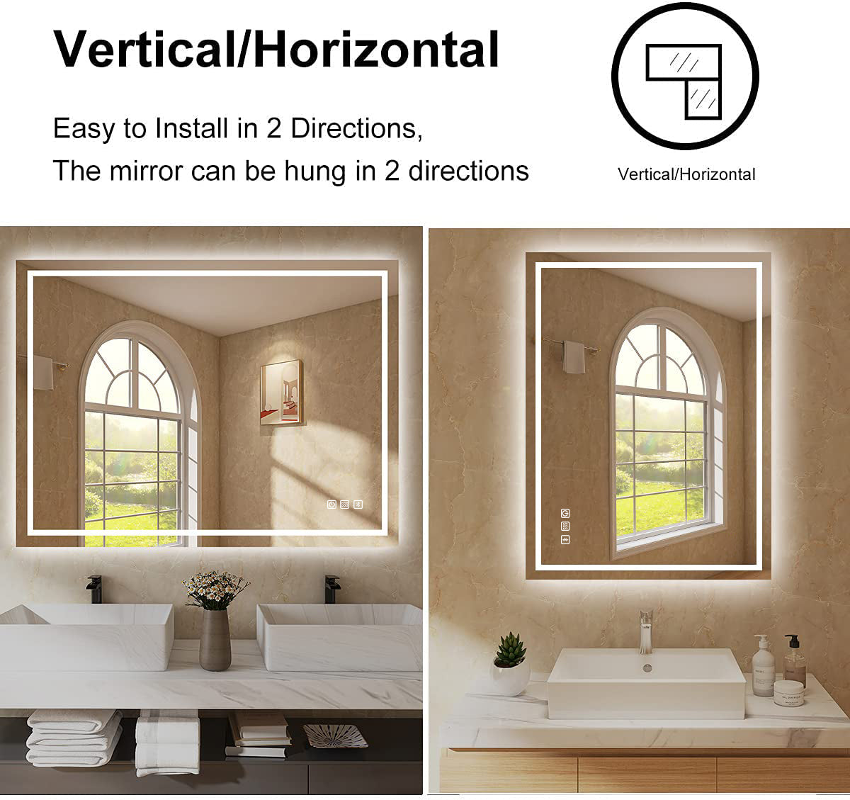 Round Frameless Anti-Fog Multi-functional Wall-Mount LED Bathroom Vanity Mirror
