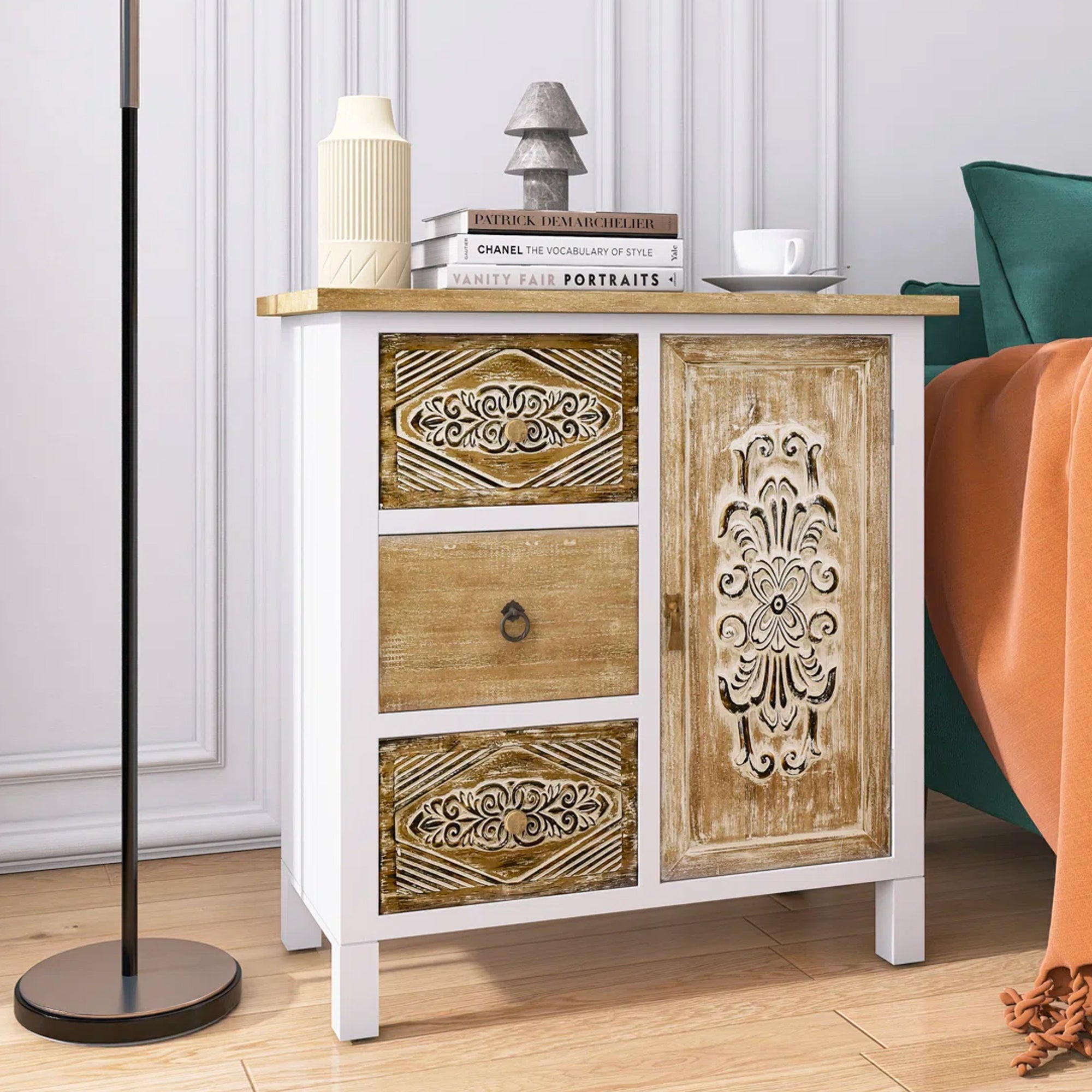 17 Inch 1-door Accent Cabinet in Natural with White Wash