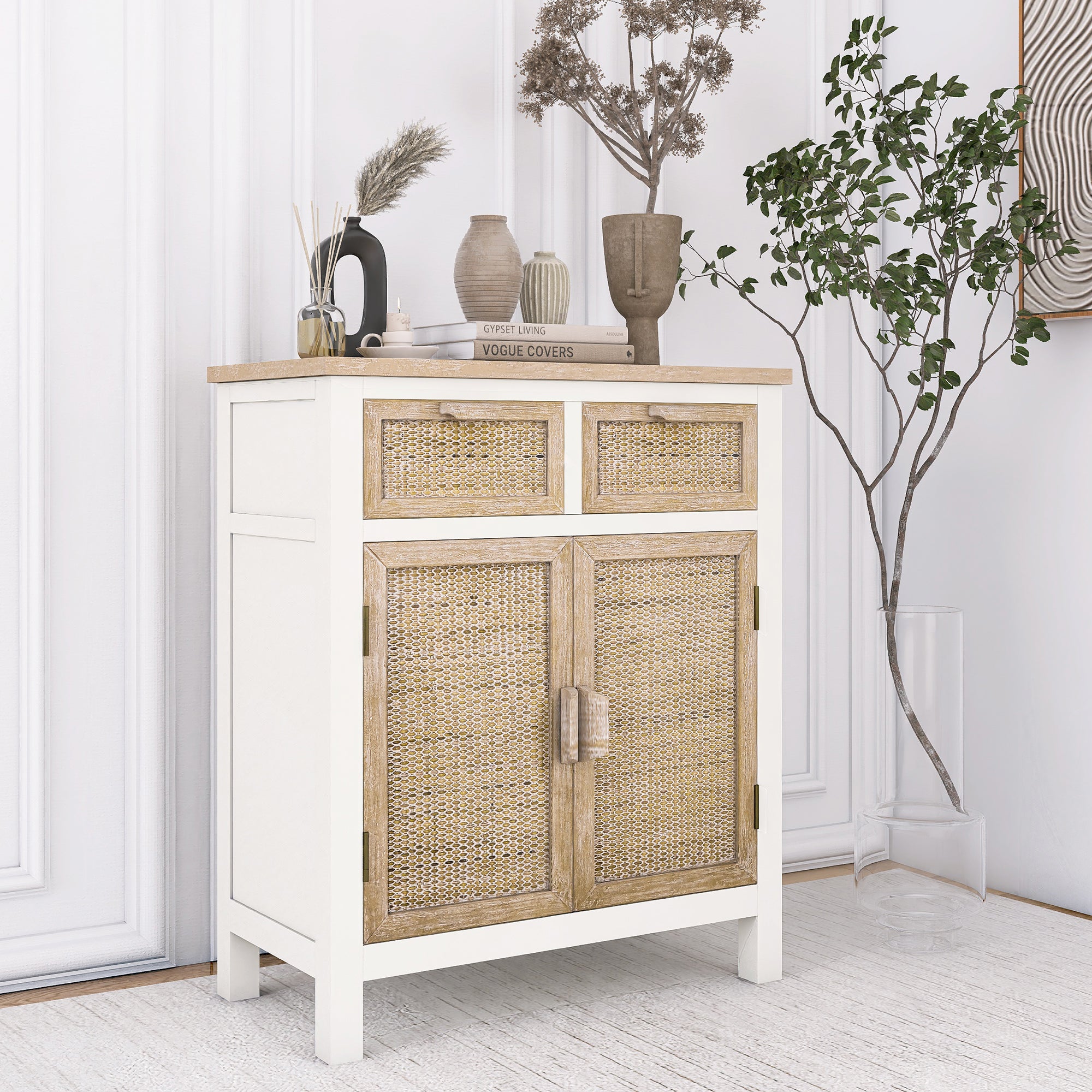 17 Inch 1-door Accent Cabinet in Natural with White Wash