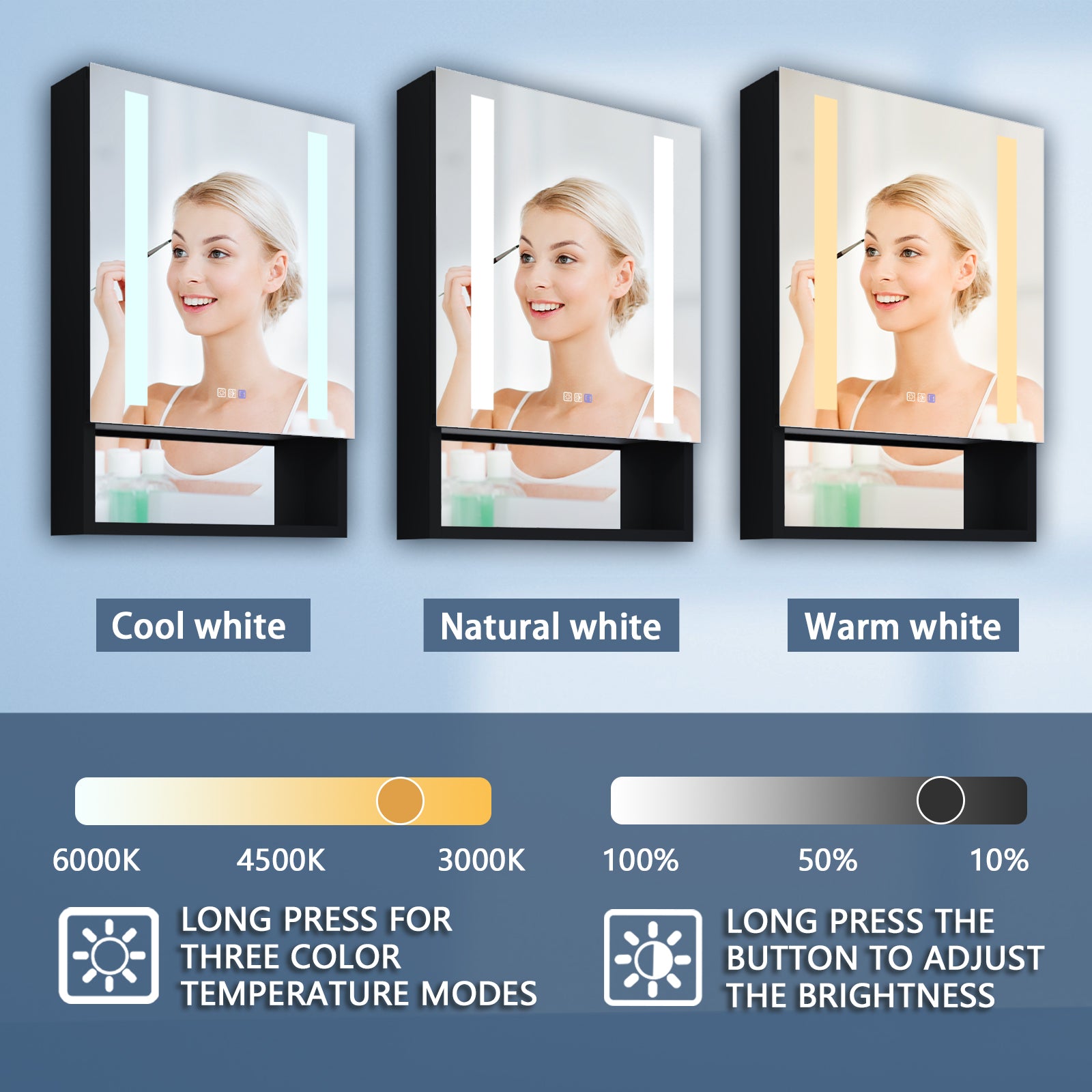 2Aluminum Surface/Recessed Mount Medicine Cabinet with Mirror, Outlet and Lights