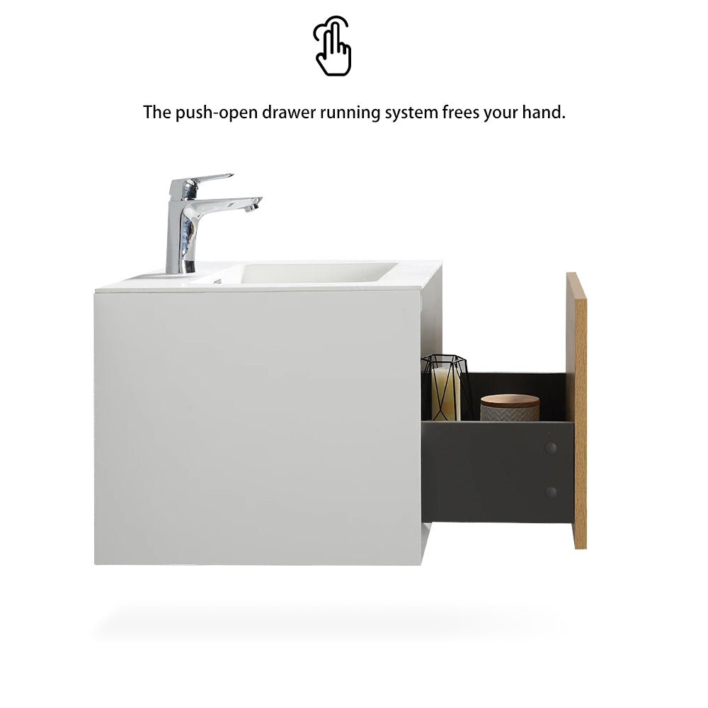 24 in./30 in./36 in. Wall-Mounted 1-drawer Bathroom Vanity Set in White and Oak with Integrated Solid Surface Sink