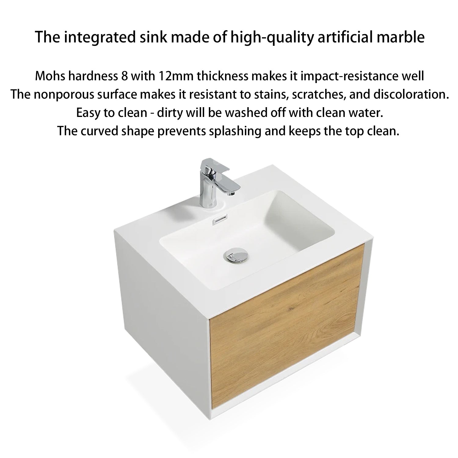 24 in./30 in./36 in. Wall-Mounted 1-drawer Bathroom Vanity Set in White and Oak with Integrated Solid Surface Sink