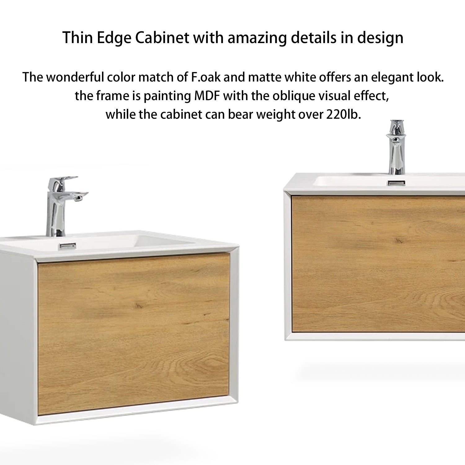 24 in./30 in./36 in. Wall-Mounted 1-drawer Bathroom Vanity Set in White and Oak with Integrated Solid Surface Sink