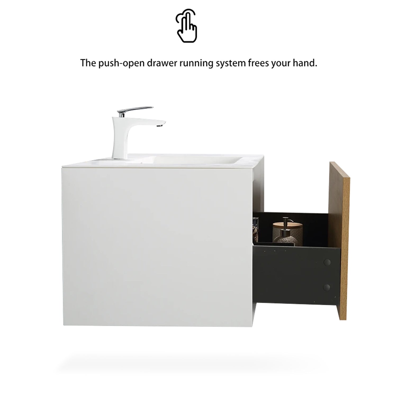 24 in./30 in./36 in. Wall-Mounted 1-drawer Bathroom Vanity Set in White and Oak with Integrated Solid Surface Sink