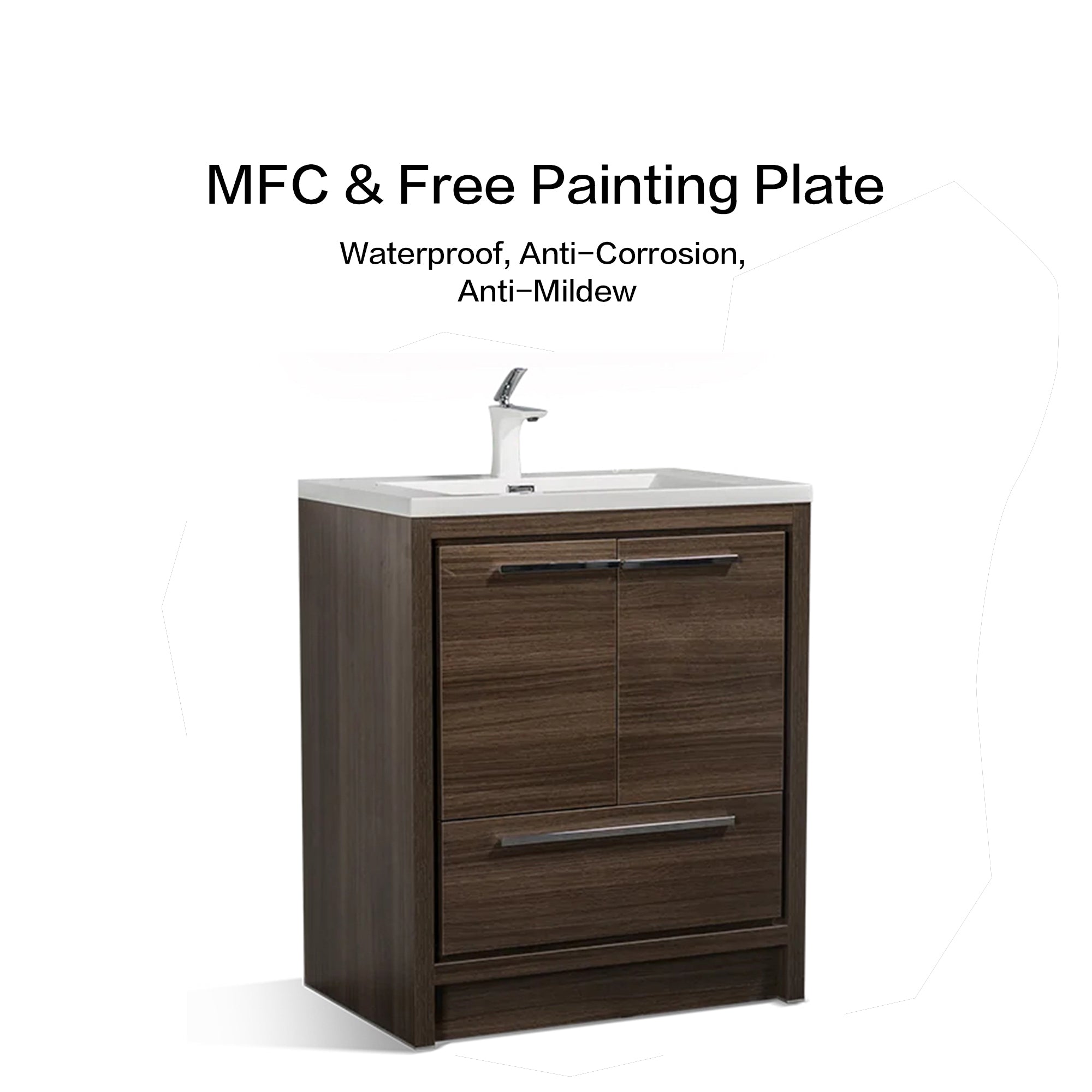24 in. Freestanding Bathroom Vanity Set in Grey Oak with Integrated Solid Surface Sink