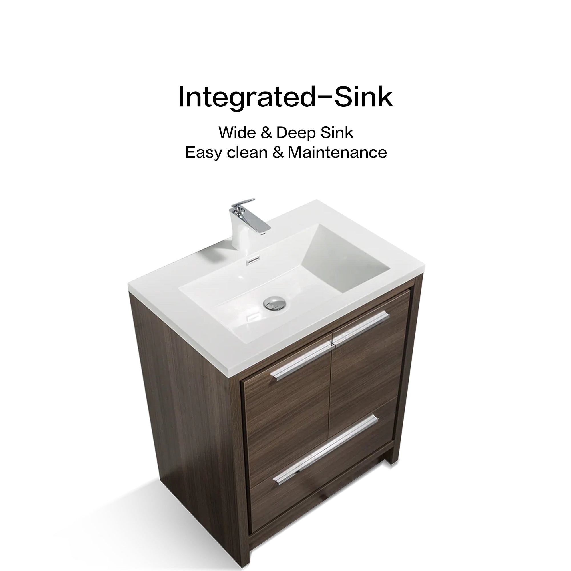 30 in. Freestanding Bathroom Vanity Set in Grey Oak with Integrated Solid Surface Sink