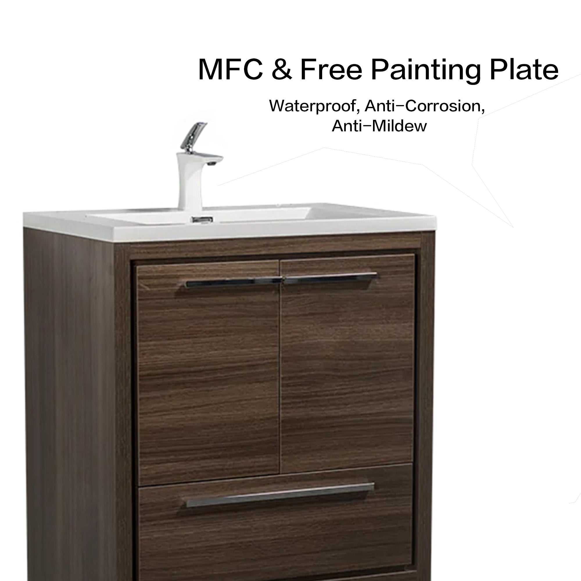 30 in. Freestanding Bathroom Vanity Set in Grey Oak with Integrated Solid Surface Sink