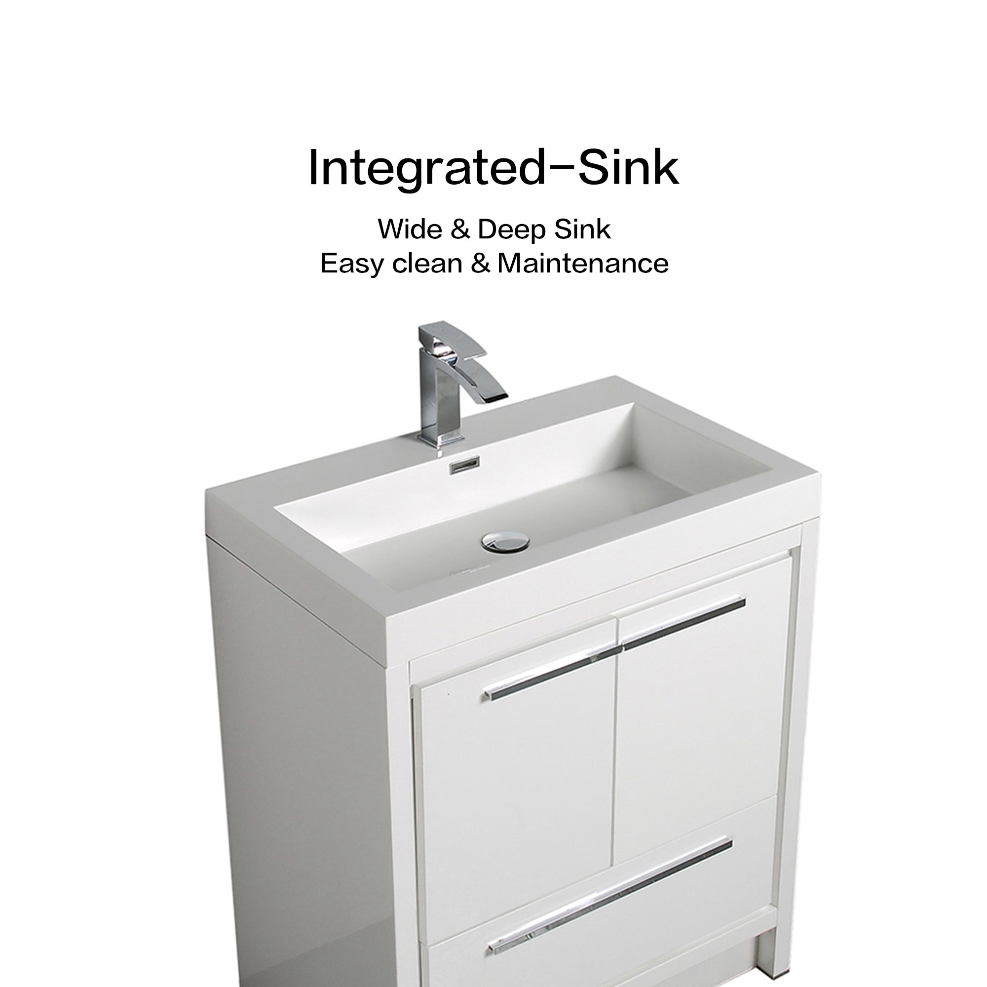 24 in. Freestanding Bathroom Vanity Set in HG-White with Integrated Solid Surface Sink
