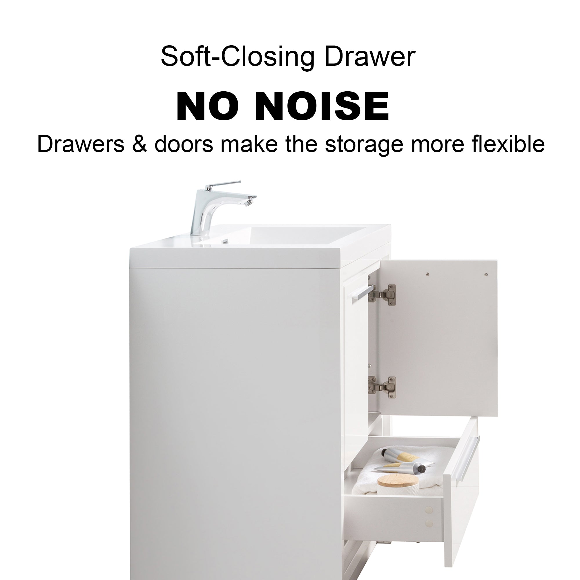 24 in. Freestanding Bathroom Vanity Set in HG-White with Integrated Solid Surface Sink