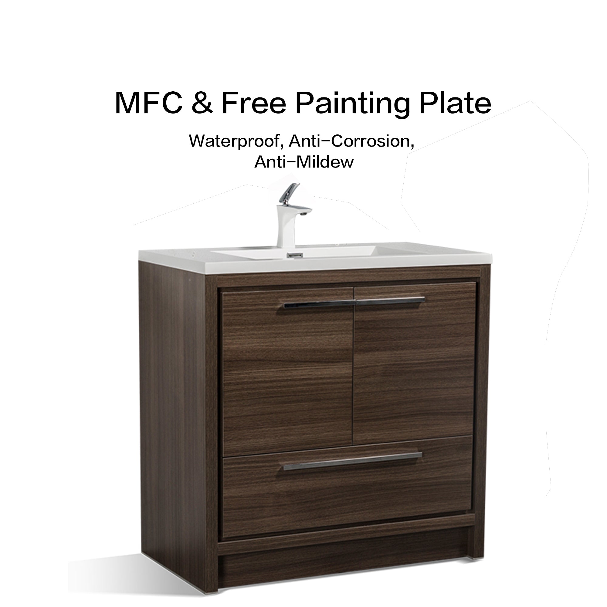 36 in. Freestanding Bathroom Vanity Set in Grey Oak with Integrated Solid Surface Sink
