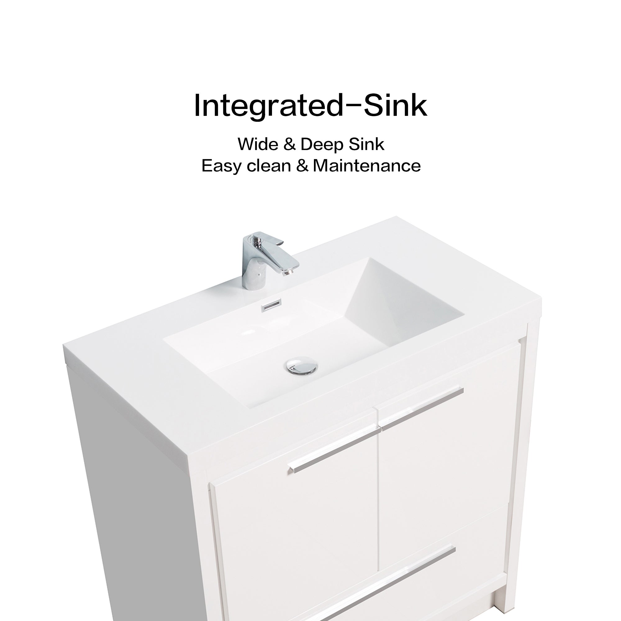 36 in. Freestanding Bathroom Vanity Set in HG-White with Integrated Solid Surface Sink