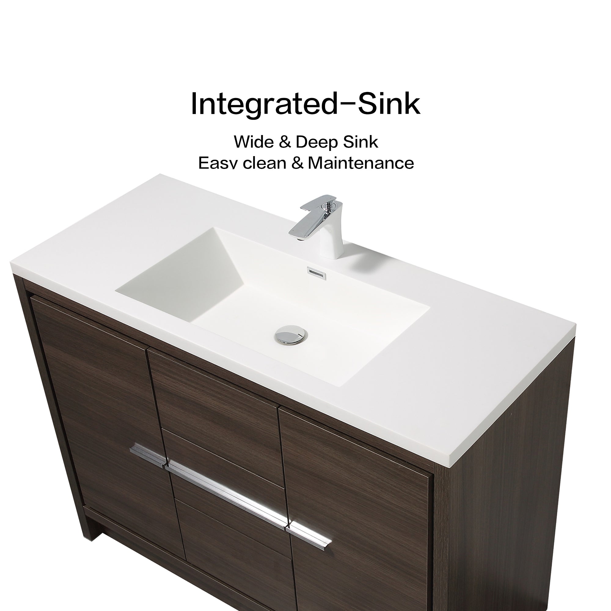 48 in. Freestanding Bathroom Vanity Set in Grey Oak with Integrated Solid Surface Sink