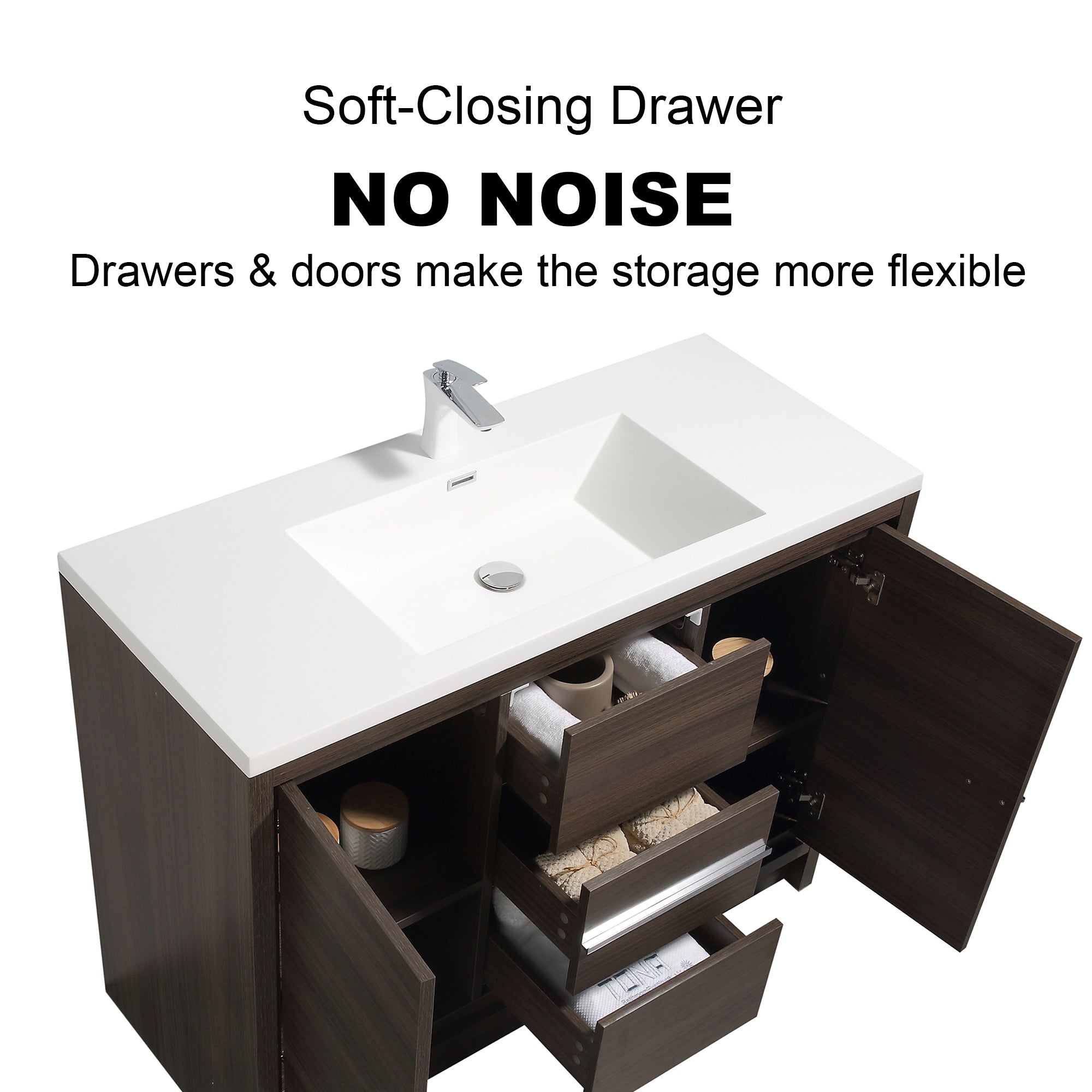 48 in. Freestanding Bathroom Vanity Set in Grey Oak with Integrated Solid Surface Sink