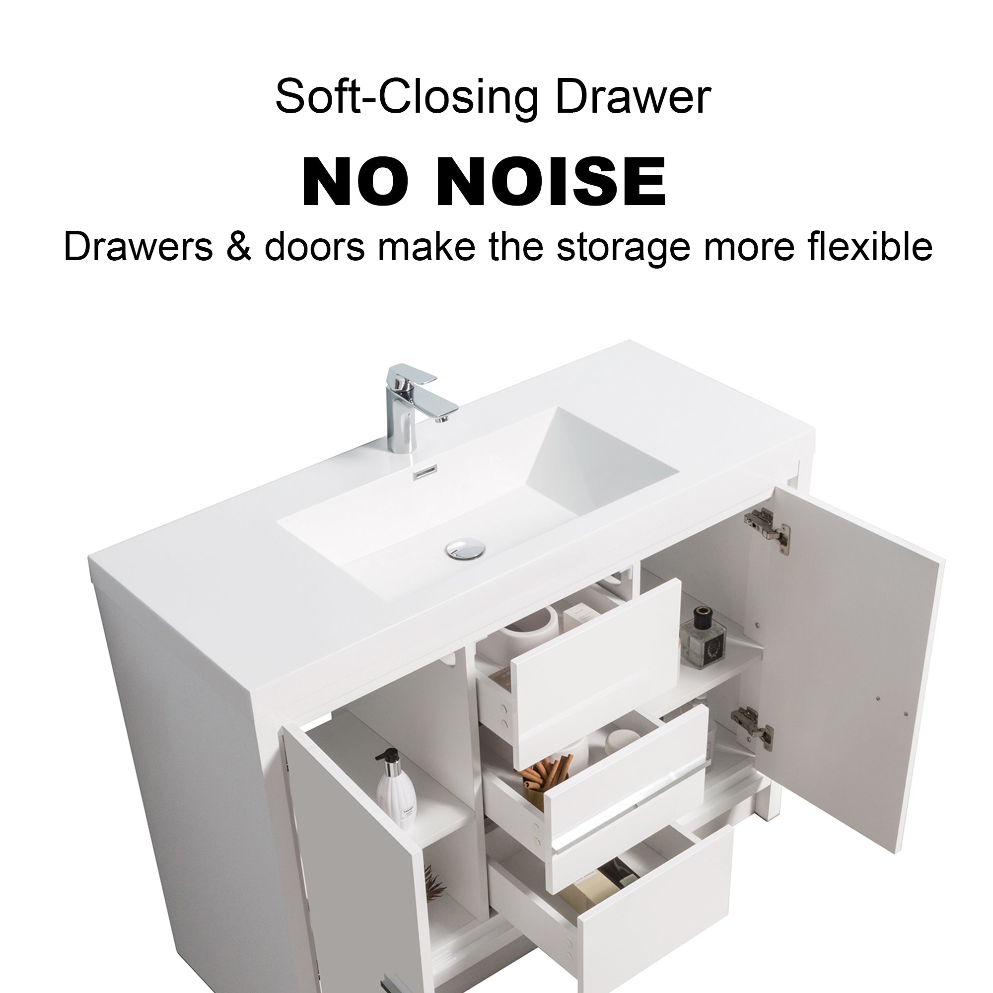 48 in. Freestanding Bathroom Vanity Set in HG-White with Integrated Solid Surface Sink