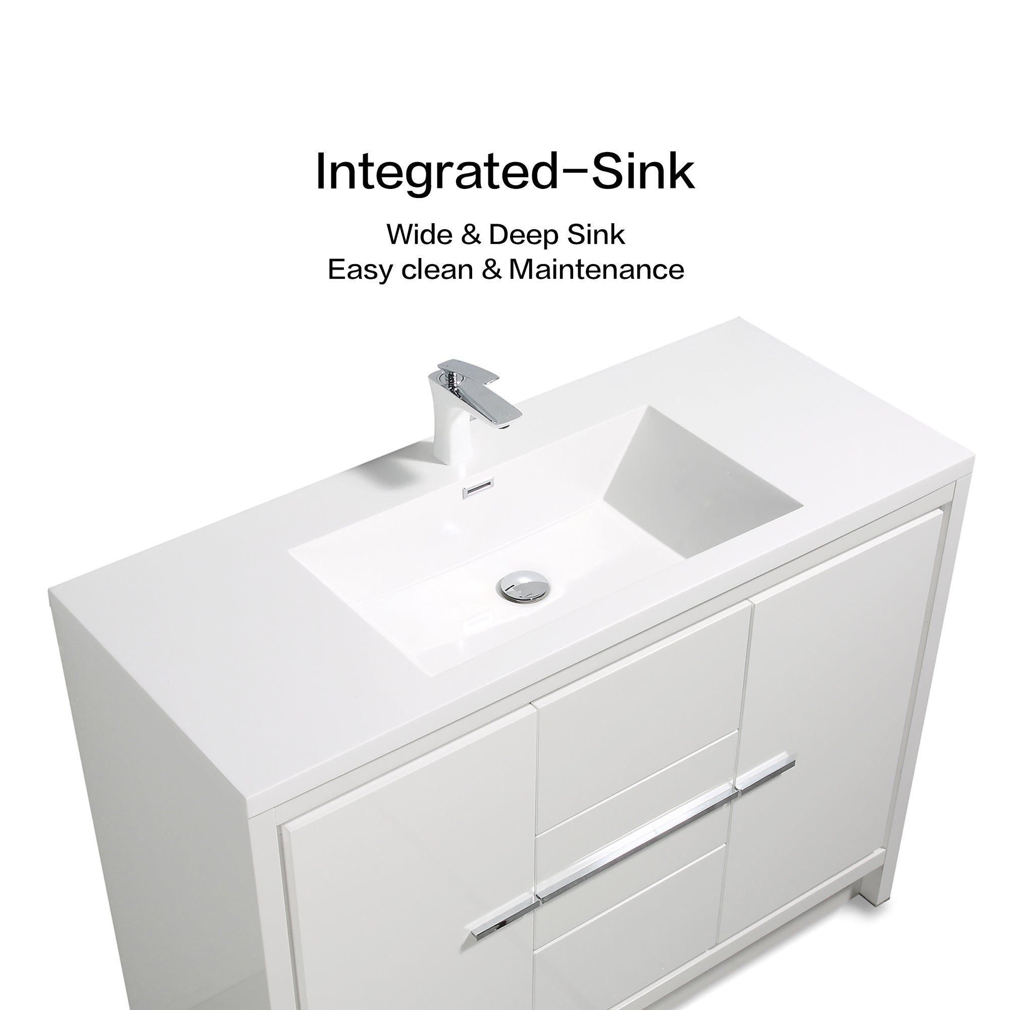 48 in. Freestanding Bathroom Vanity Set in HG-White with Integrated Solid Surface Sink