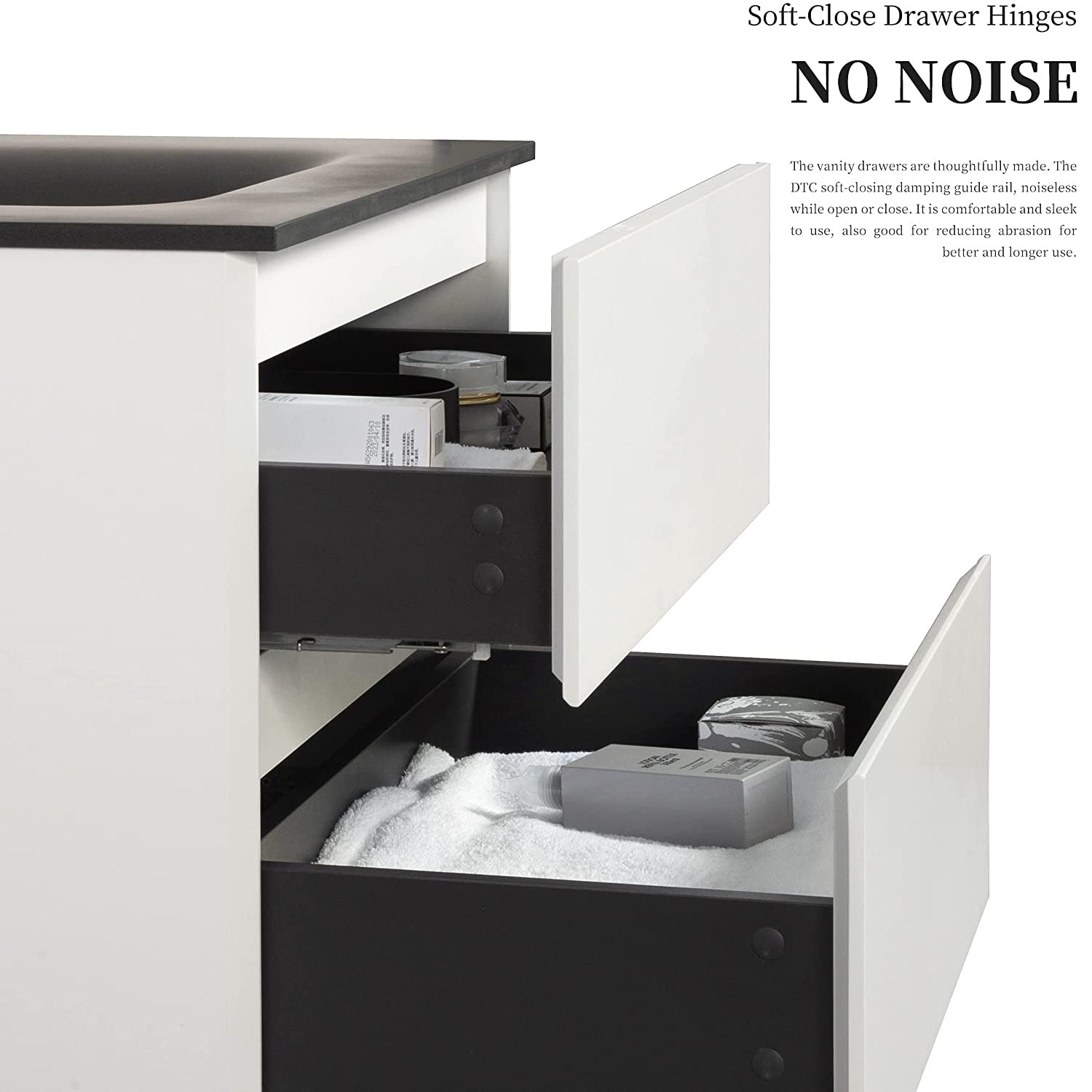 26 in. Wall-Mounted Bathroom Vanity Set in White with Black Quartz Top and Integrated Sink