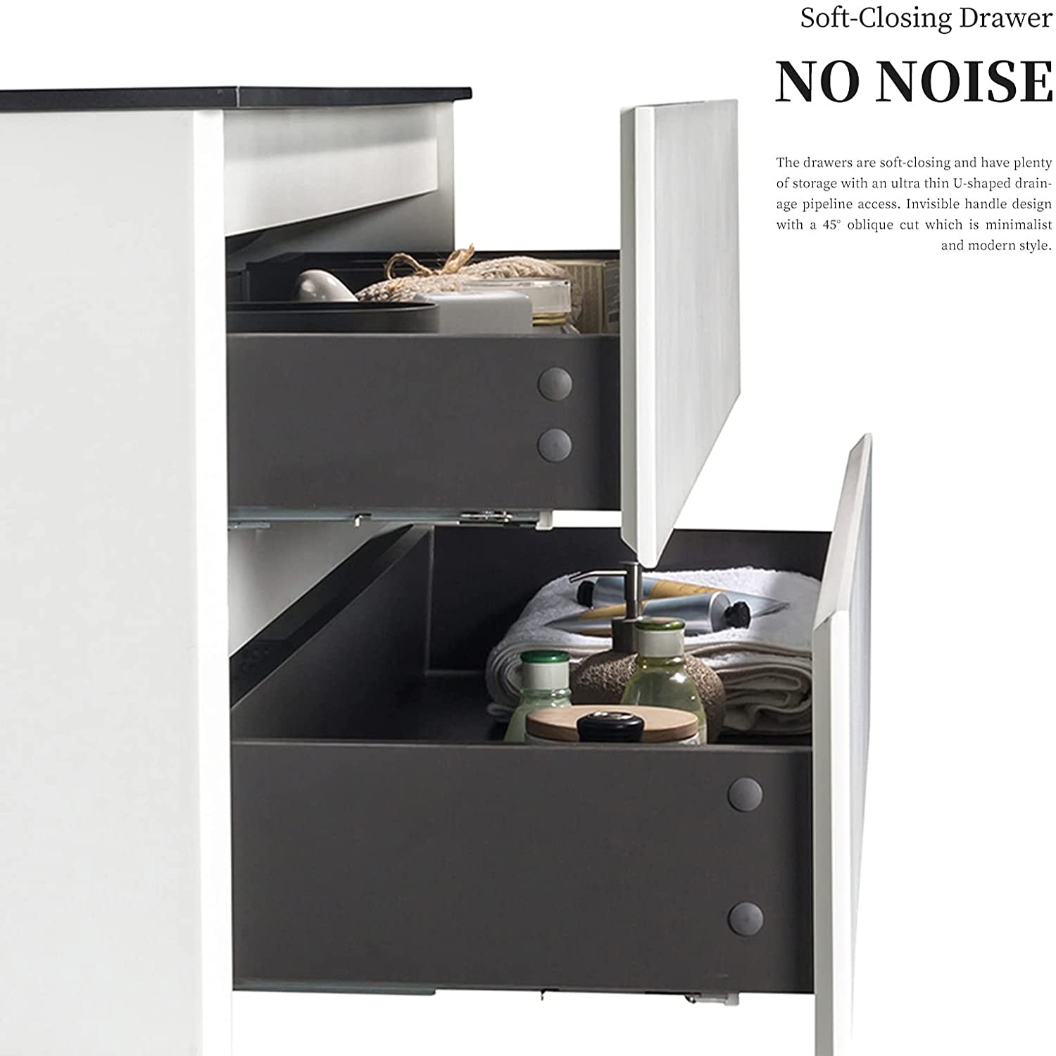 34 in. Wall-Mounted Bathroom Vanity Set in White with Black Quartz Top and Integrated Sink