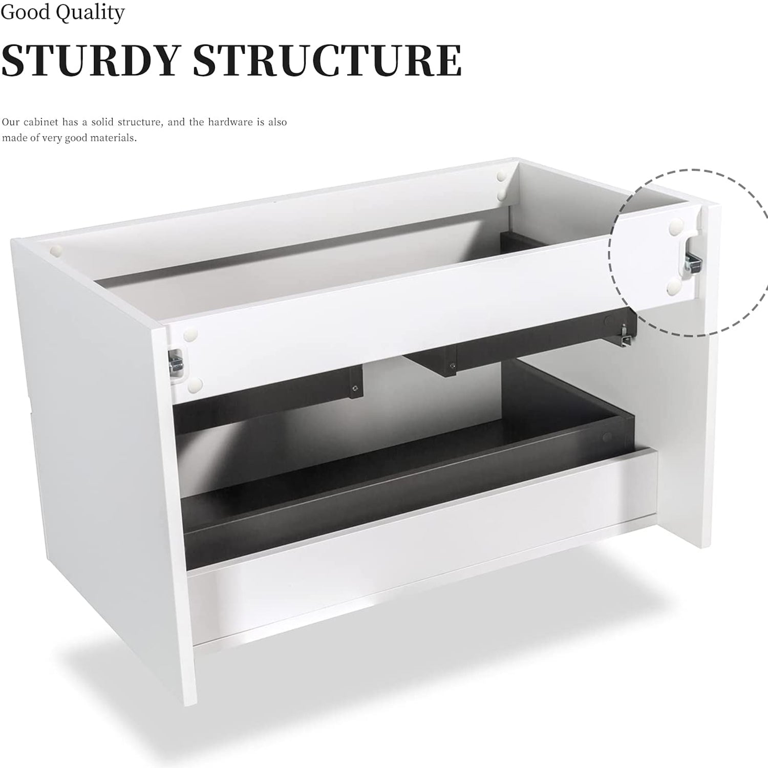 34 in. Wall-Mounted Bathroom Vanity Set in White with Black Quartz Top and Integrated Sink