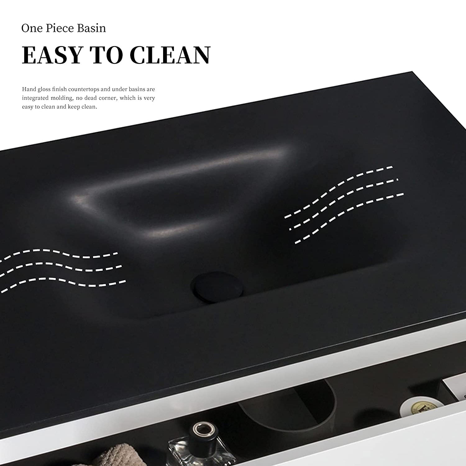 34 in. Wall-Mounted Bathroom Vanity Set in White with Black Quartz Top and Integrated Sink