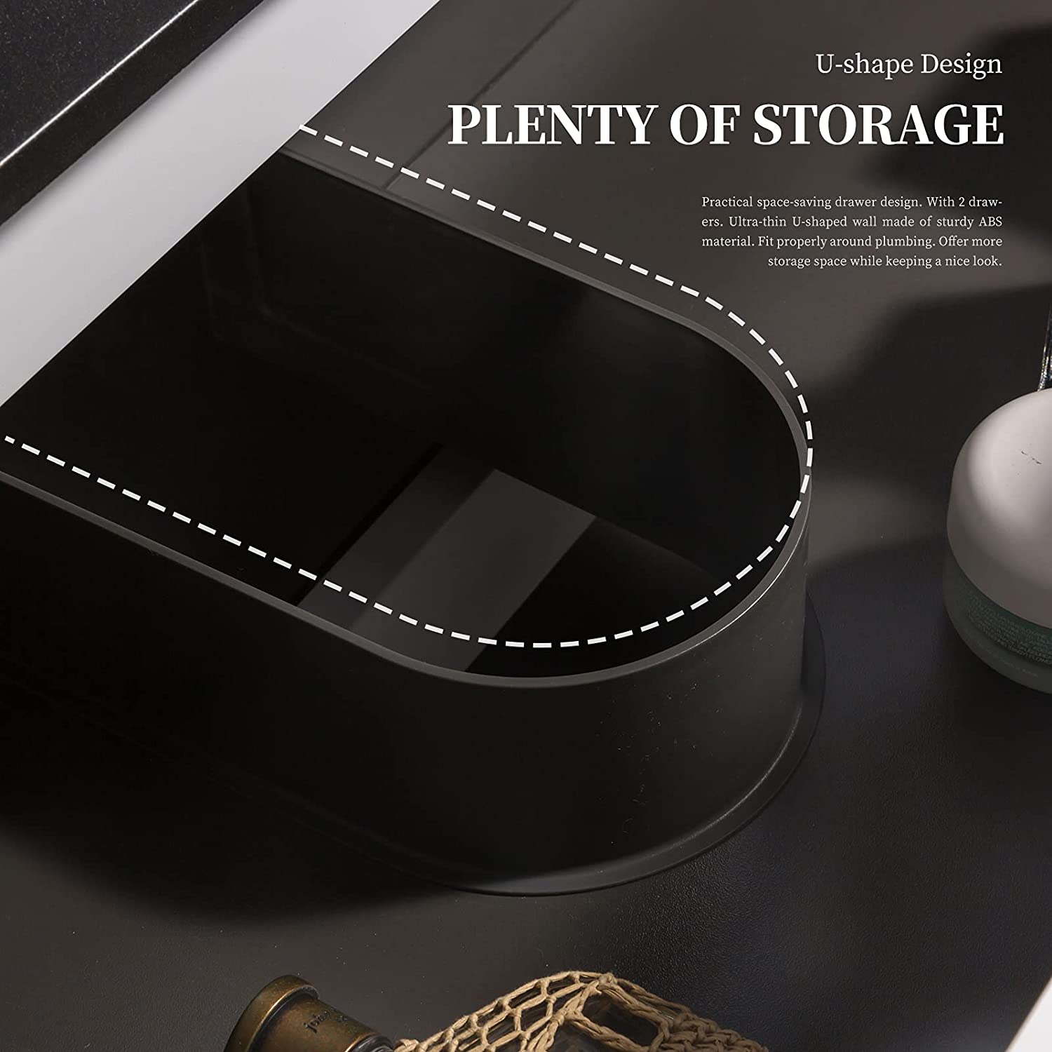 48 in. Wall-Mounted Bathroom Vanity Set in White with Black Quartz Top and Integrated Sink