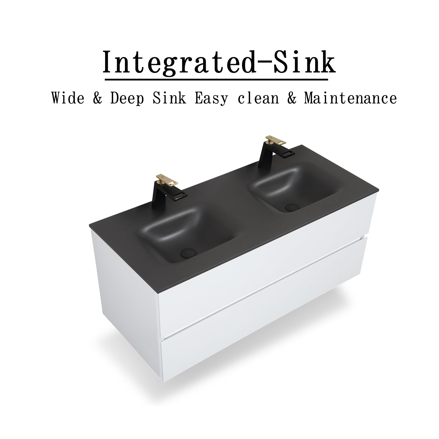 48 in. Wall-Mounted Bathroom Vanity Set in White with Black Quartz Top and Integrated Sink