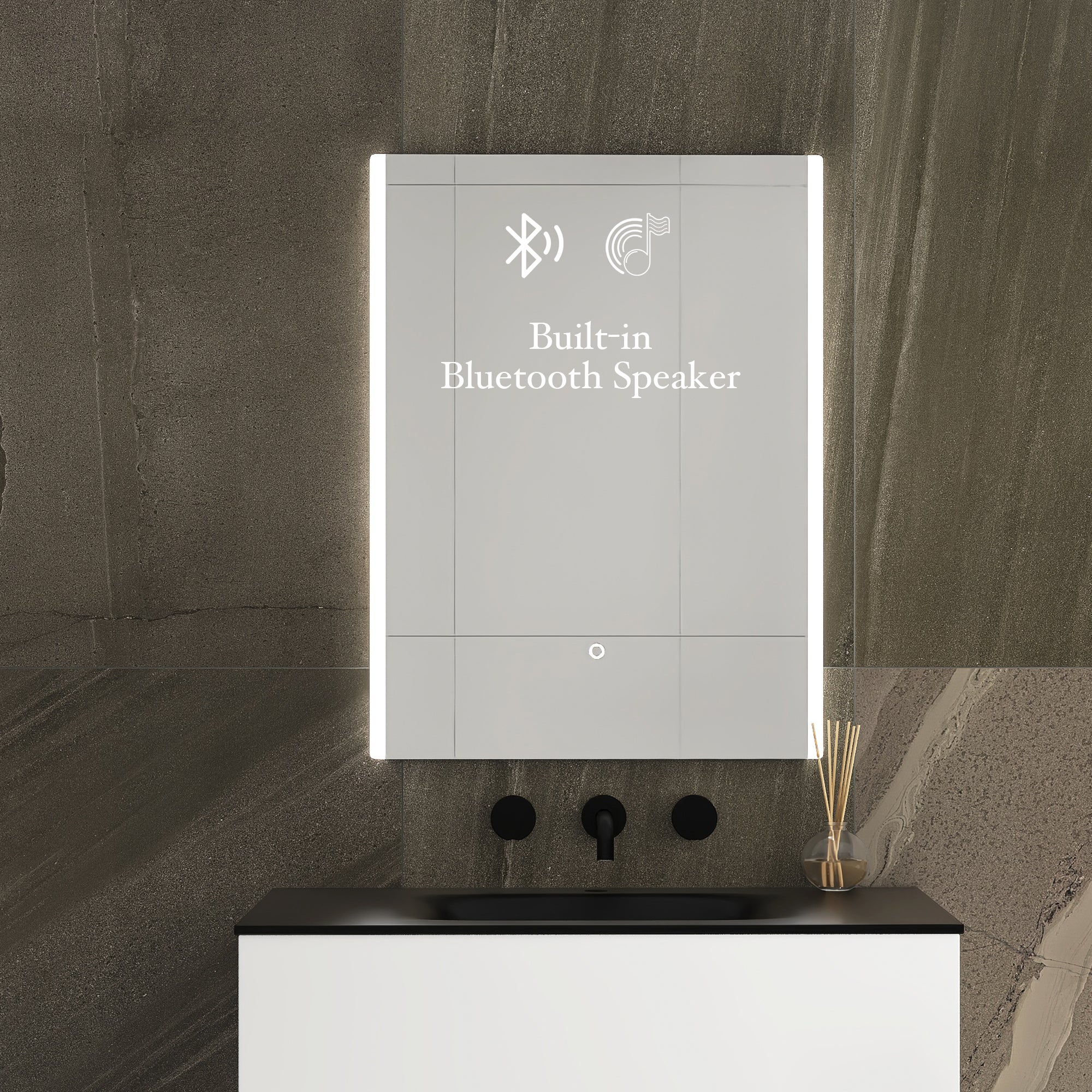 3224 Rectangular Frameless Dimmable Wall Mounted LED Bathroom Vanity Mirror with Defogger and Bluetooth Music Speaker
