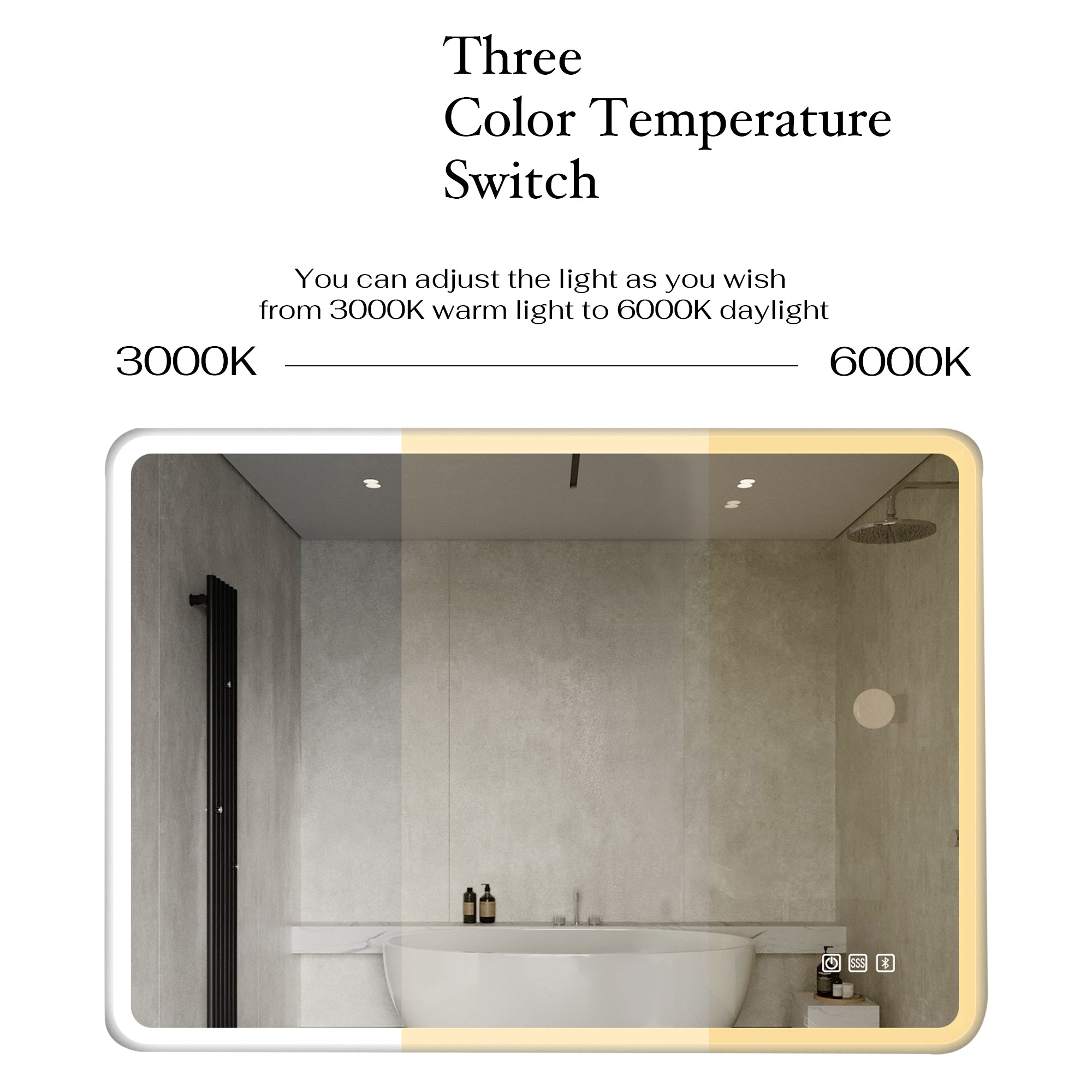 2836 Rectangular Wall-Mounted Dimmable LED Bathroom Vanity Mirror with Defogger and Bluetooth Music Speaker