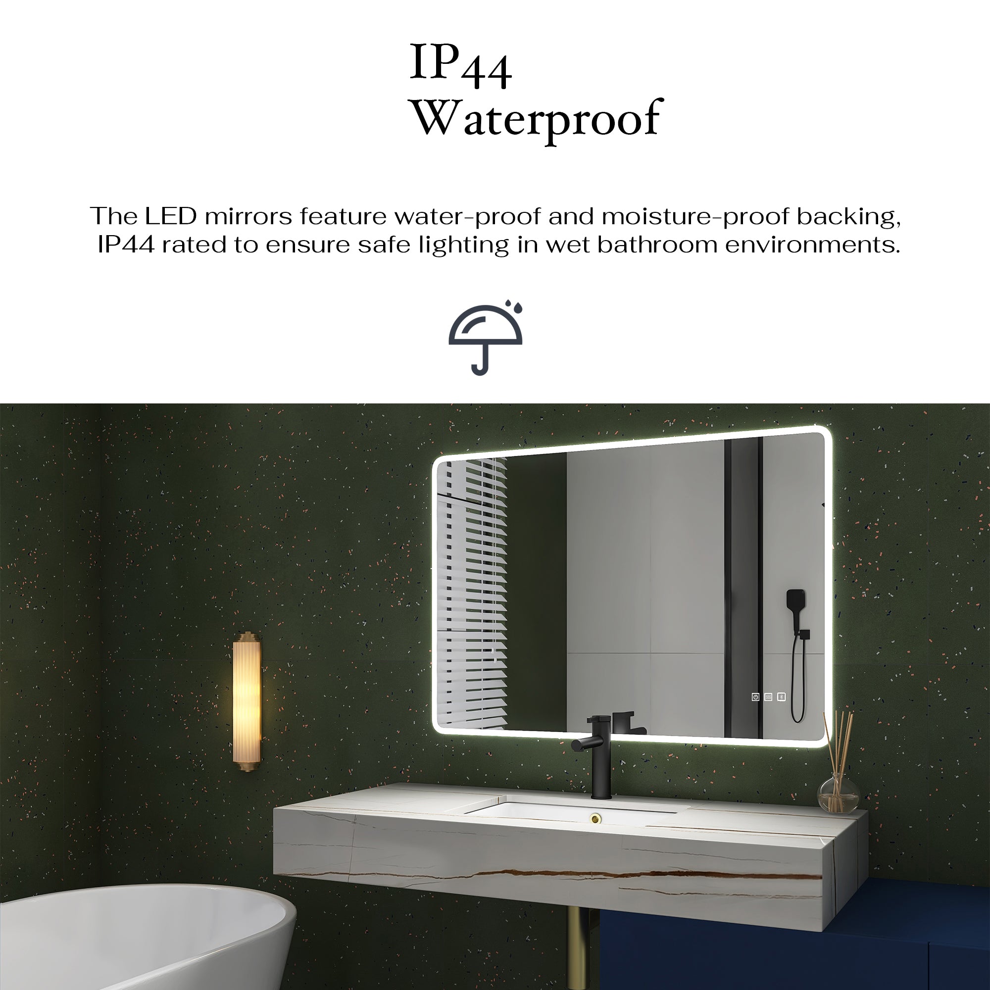 2840 Rectangular Wall-Mounted Dimmable LED Bathroom Vanity Mirror with Defogger and Bluetooth Music Speaker