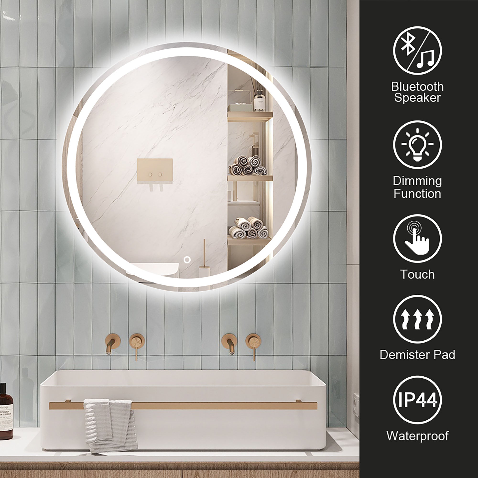 24 in. Round Frameless Anti-Fog Wall-Mount LED Bathroom Vanity Mirror