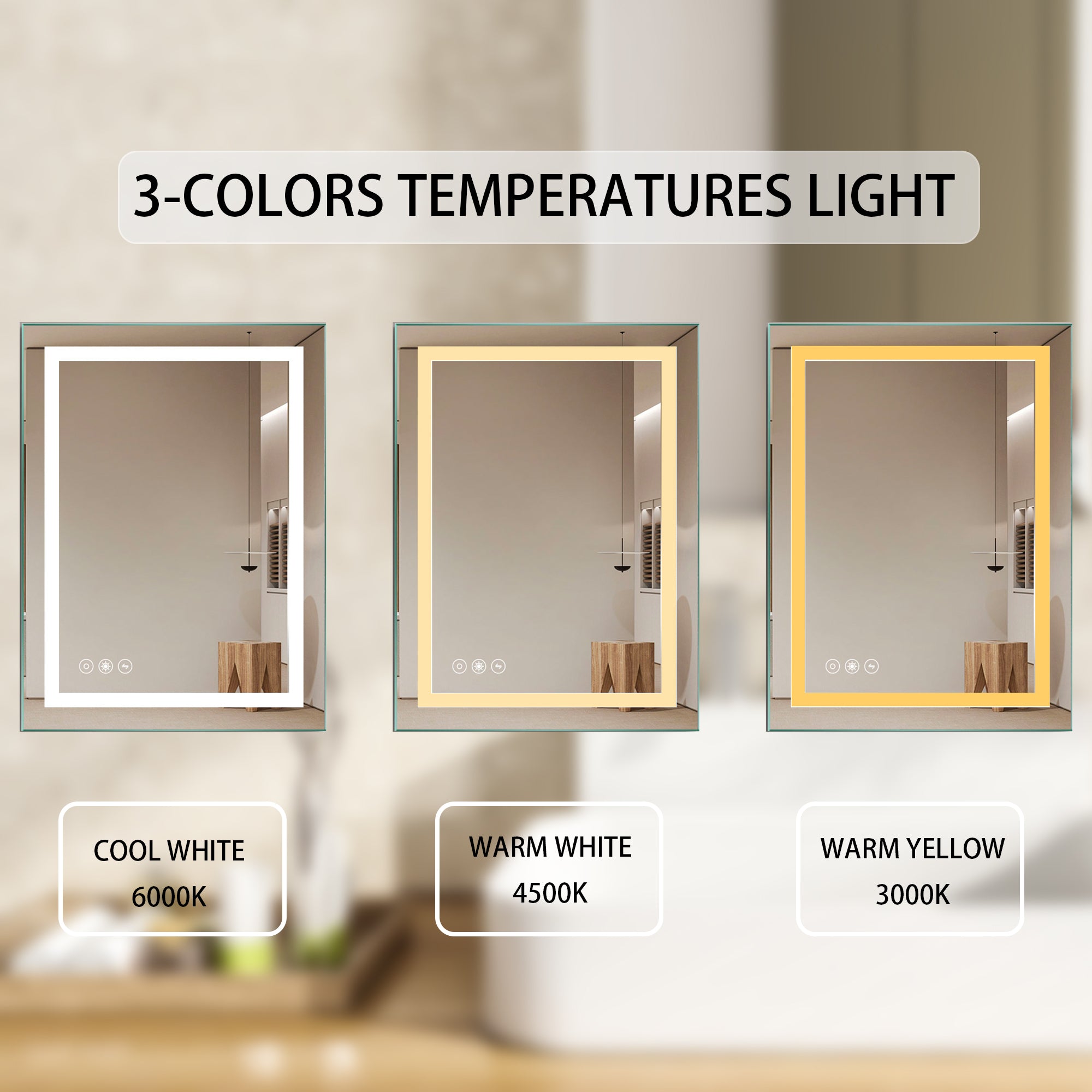 Rectangular Frameless Anti-Fog Wall Mounted Dimmable LED Bathroom Vanity Mirror