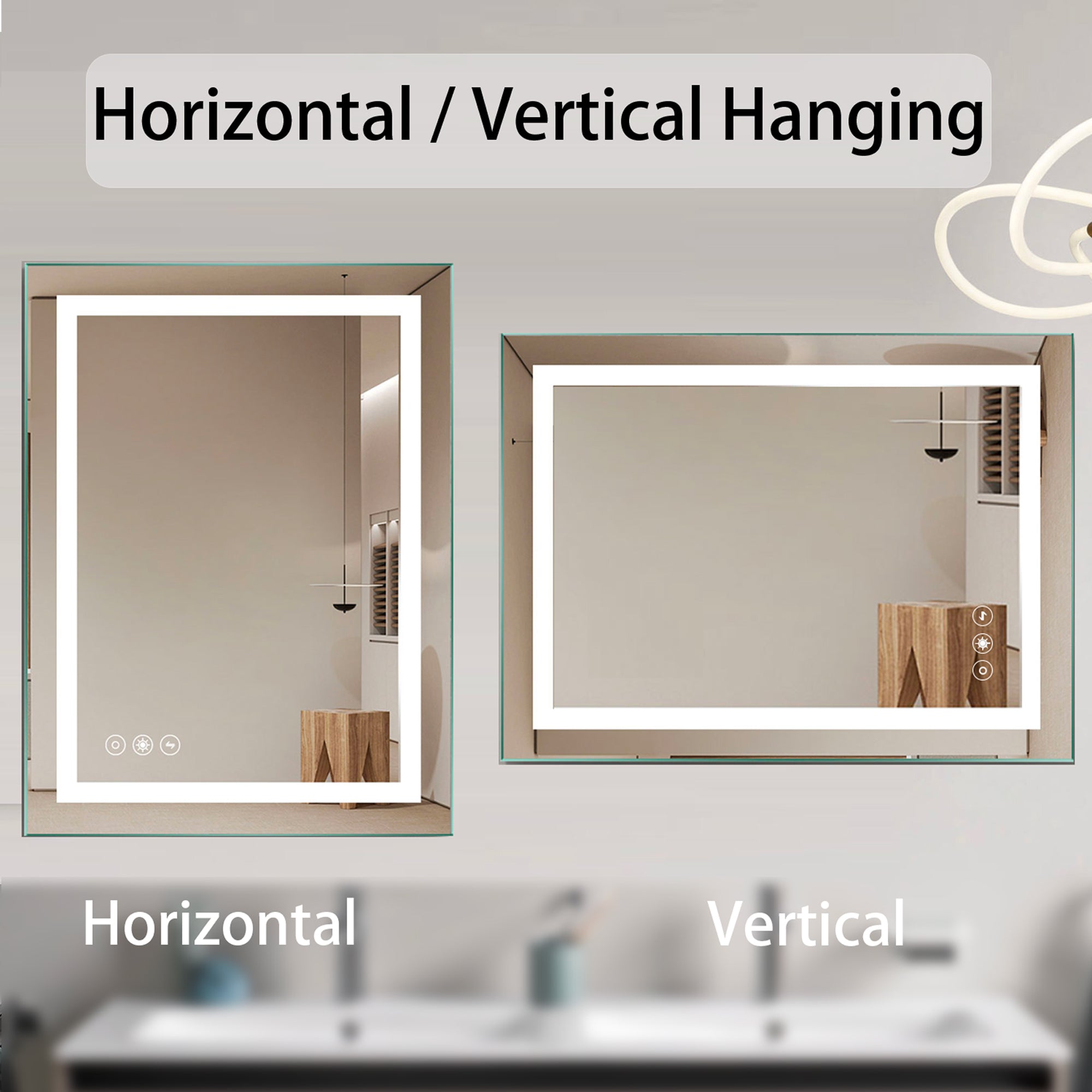 Rectangular Frameless Anti-Fog Wall Mounted Dimmable LED Bathroom Vanity Mirror
