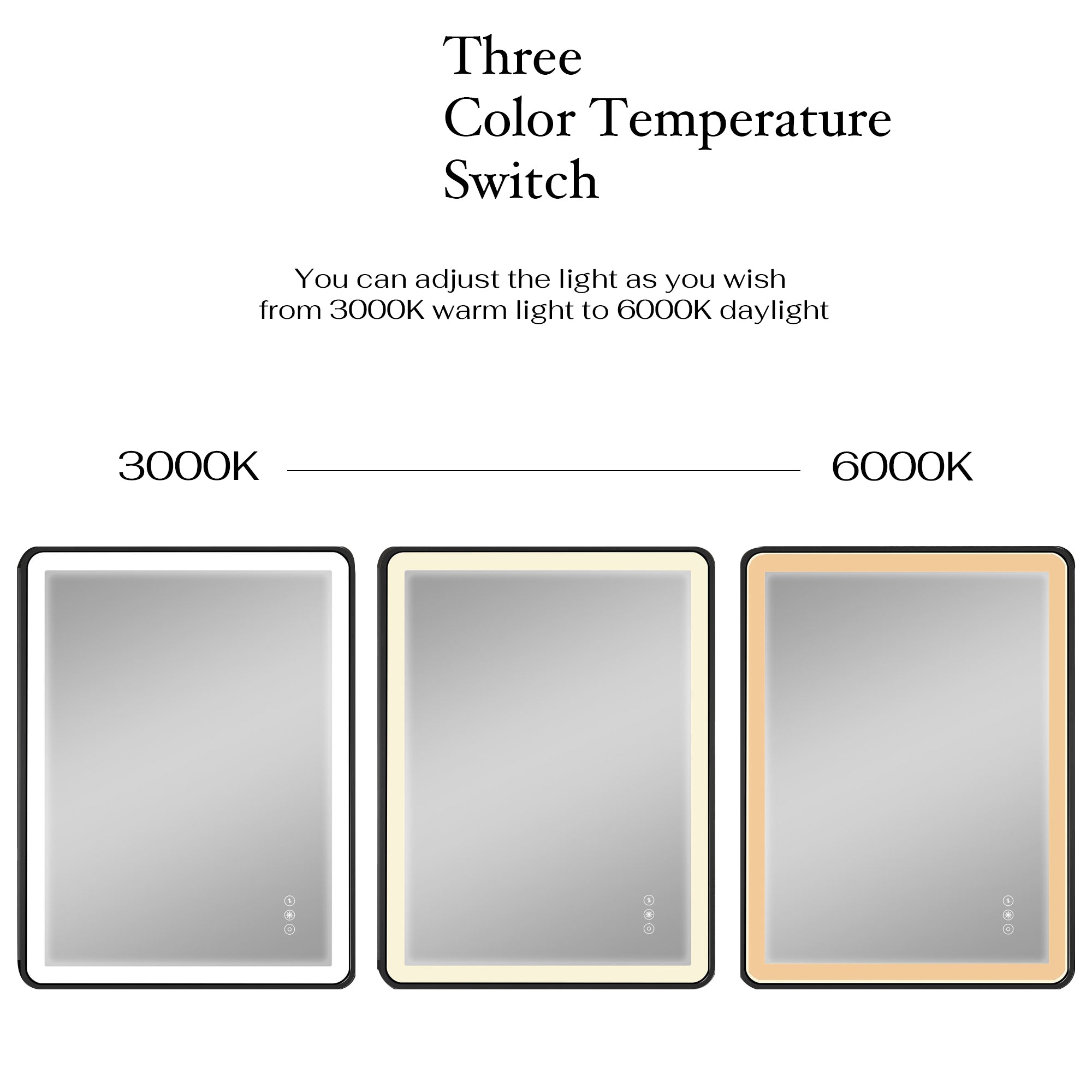 24 in.  x 32 in.  Black Framed Copper-free 3-Touch Switch Anti-Fog Dimmable LED Bathroom Vanity Mirror