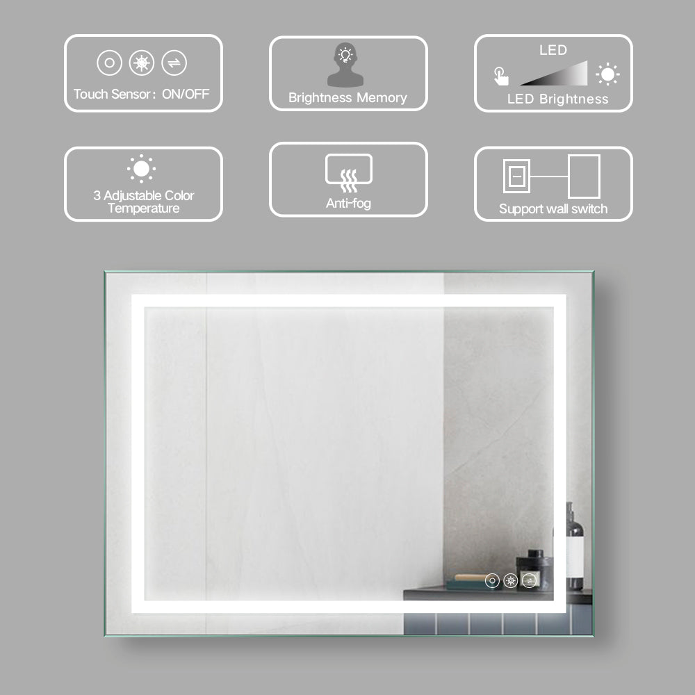 3648 Rectangular Frameless Anti-Fog Wall Mounted Dimmable LED Bathroom Vanity Mirror