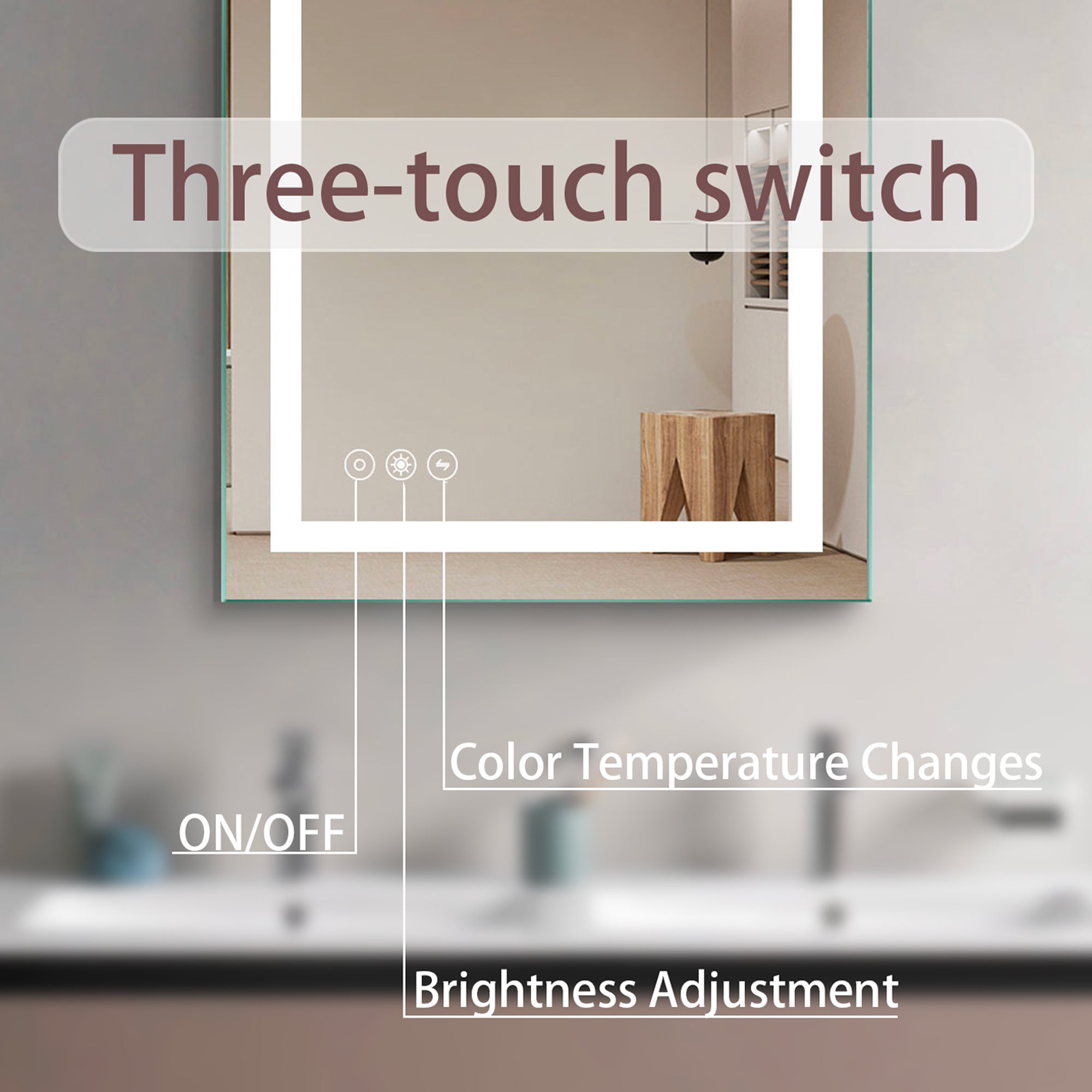 3648 Rectangular Frameless Anti-Fog Wall Mounted Dimmable LED Bathroom Vanity Mirror