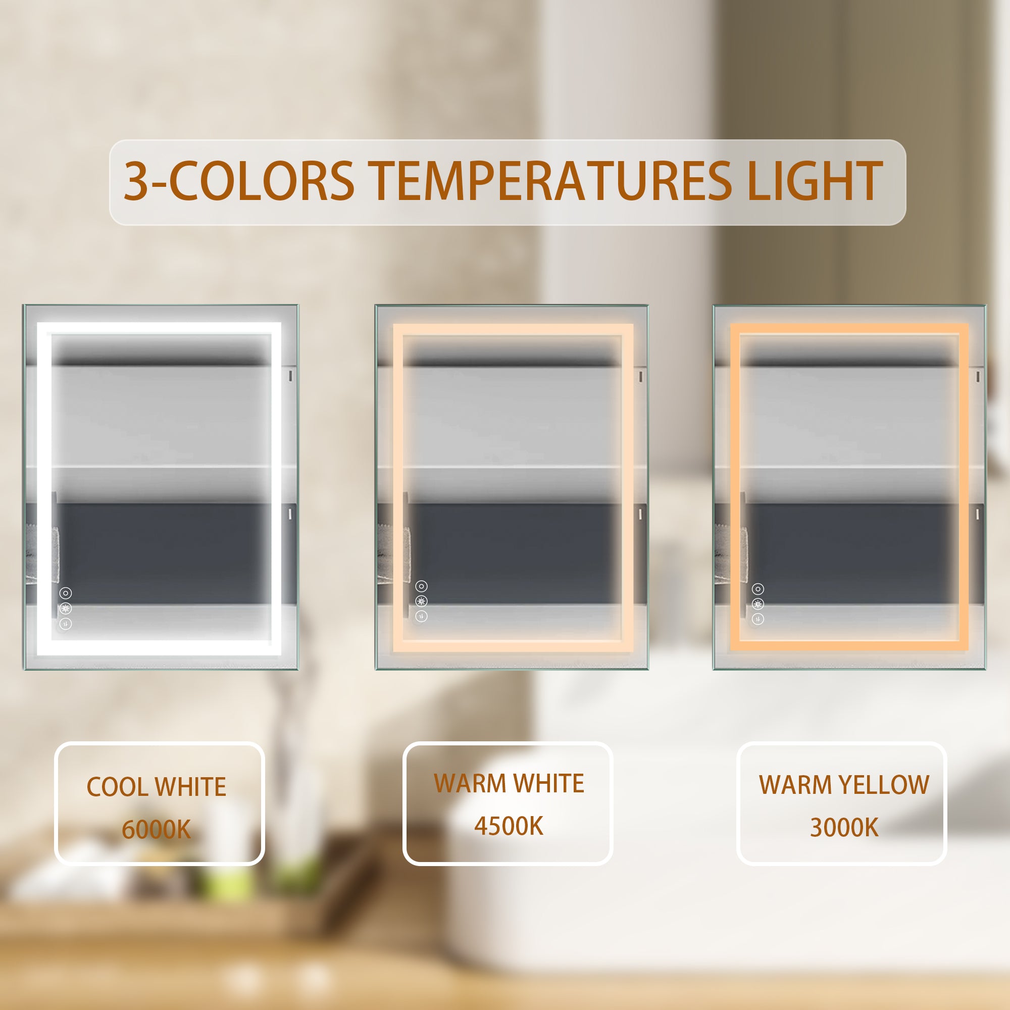 3648 Rectangular Frameless Anti-Fog Wall Mounted Dimmable LED Bathroom Vanity Mirror