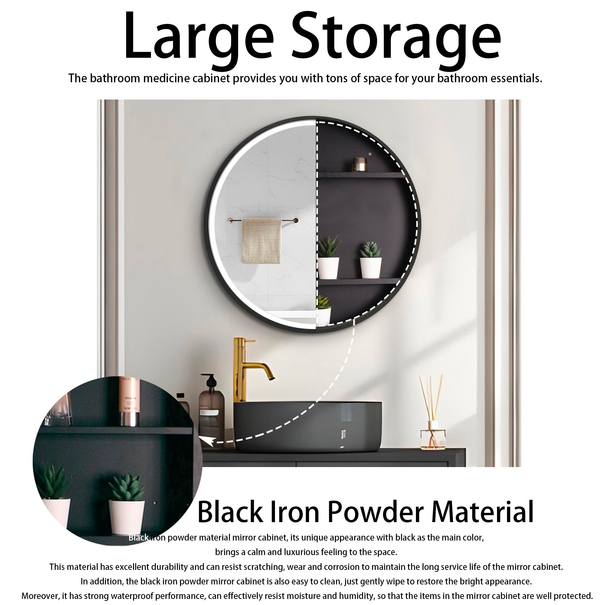 24 in.  Round Aluminum Surface Mounted LED Medicine Cabinet with Doors and Shelves