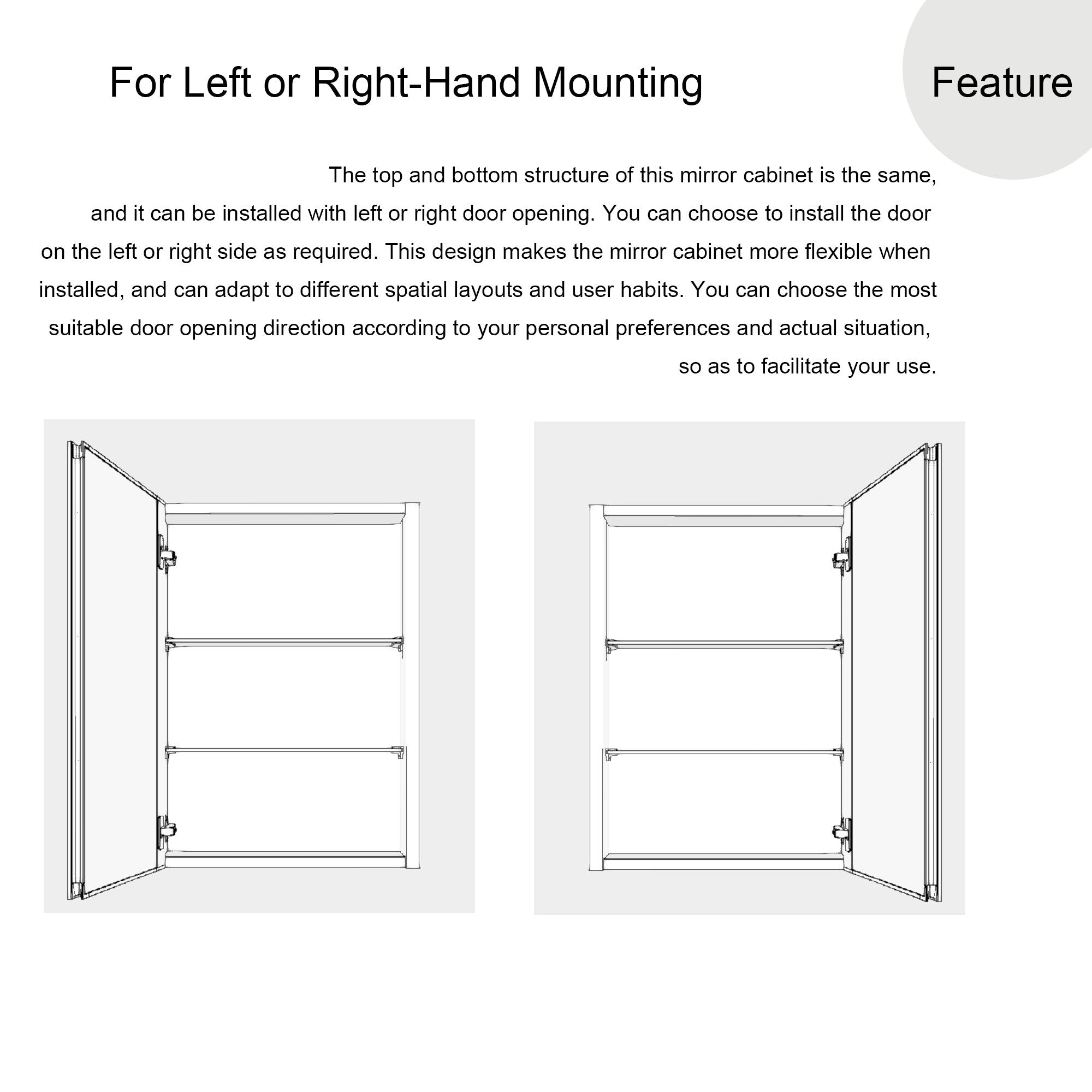 2026BRectangular Aluminum Recessed Mount/Surface Mount Medicine Cabinet with Mirror and Adjustable shelves
