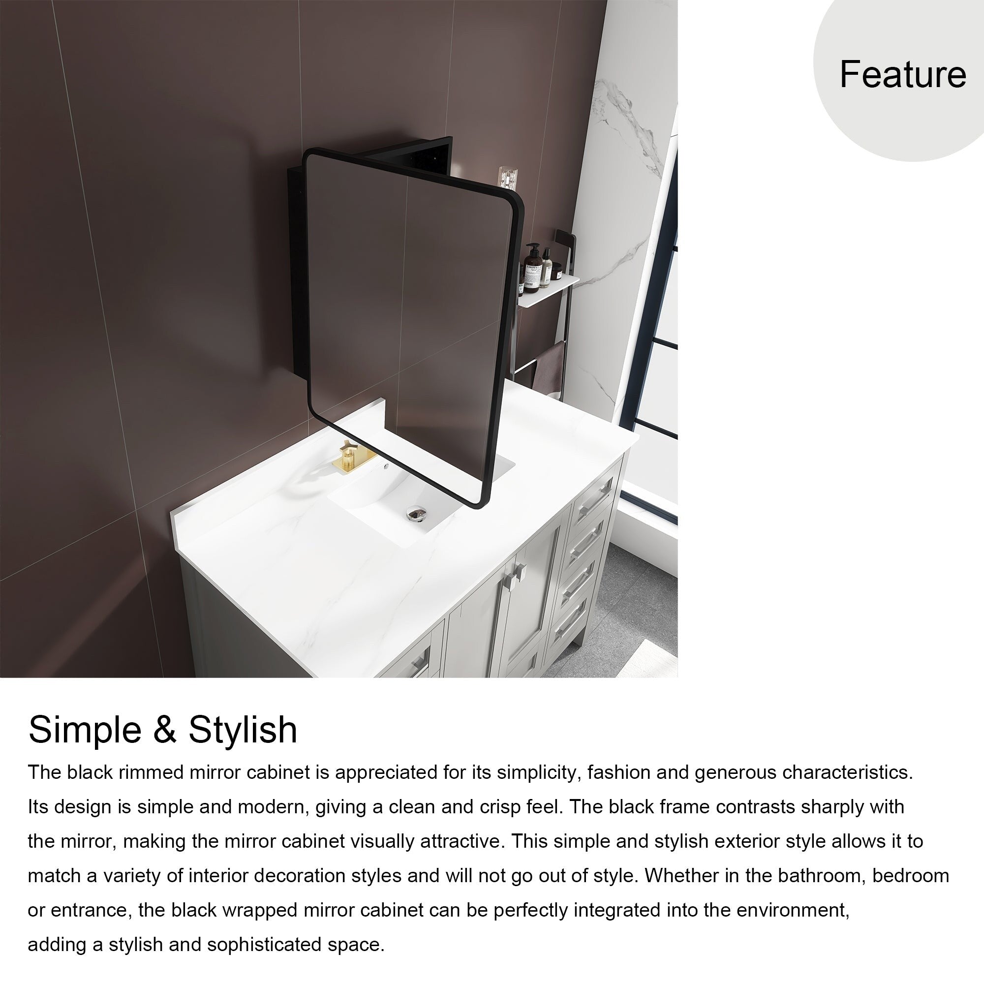 2028 Rectangular Framed Surface/Recessed Mount Mirrored Medicine Cabinet with Shelves