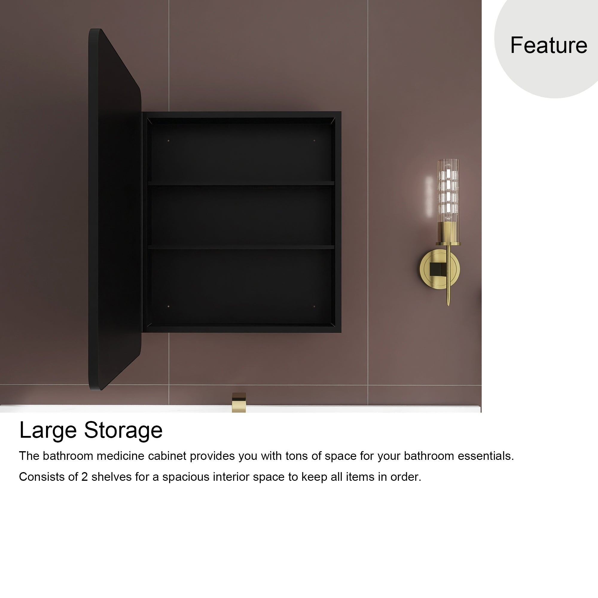 2028 Rectangular Framed Surface/Recessed Mount Mirrored Medicine Cabinet with Shelves