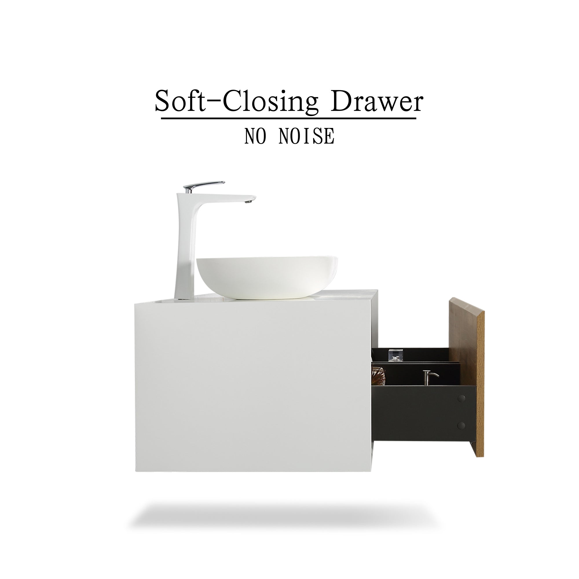 36 in. Wall Mounted Bathroom Vanity Set with White Solid Surface Top and Vessel Sink