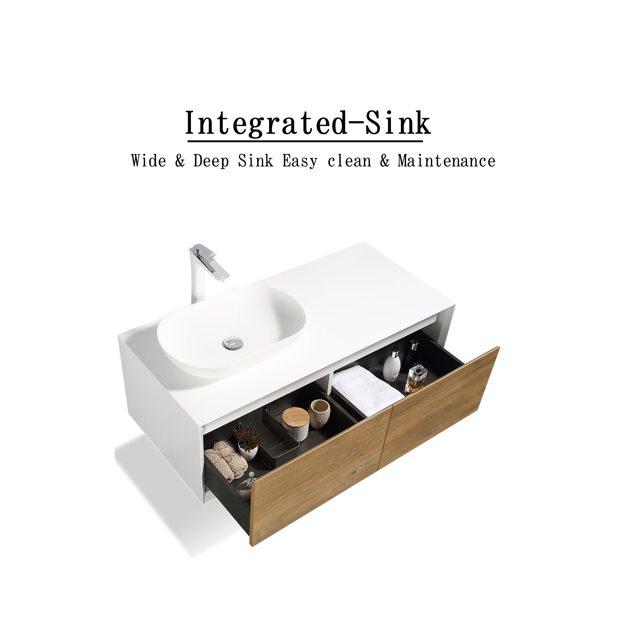 48 in. Wall Mounted Bathroom Vanity Set with White Solid Surface Top and Vessel Sink